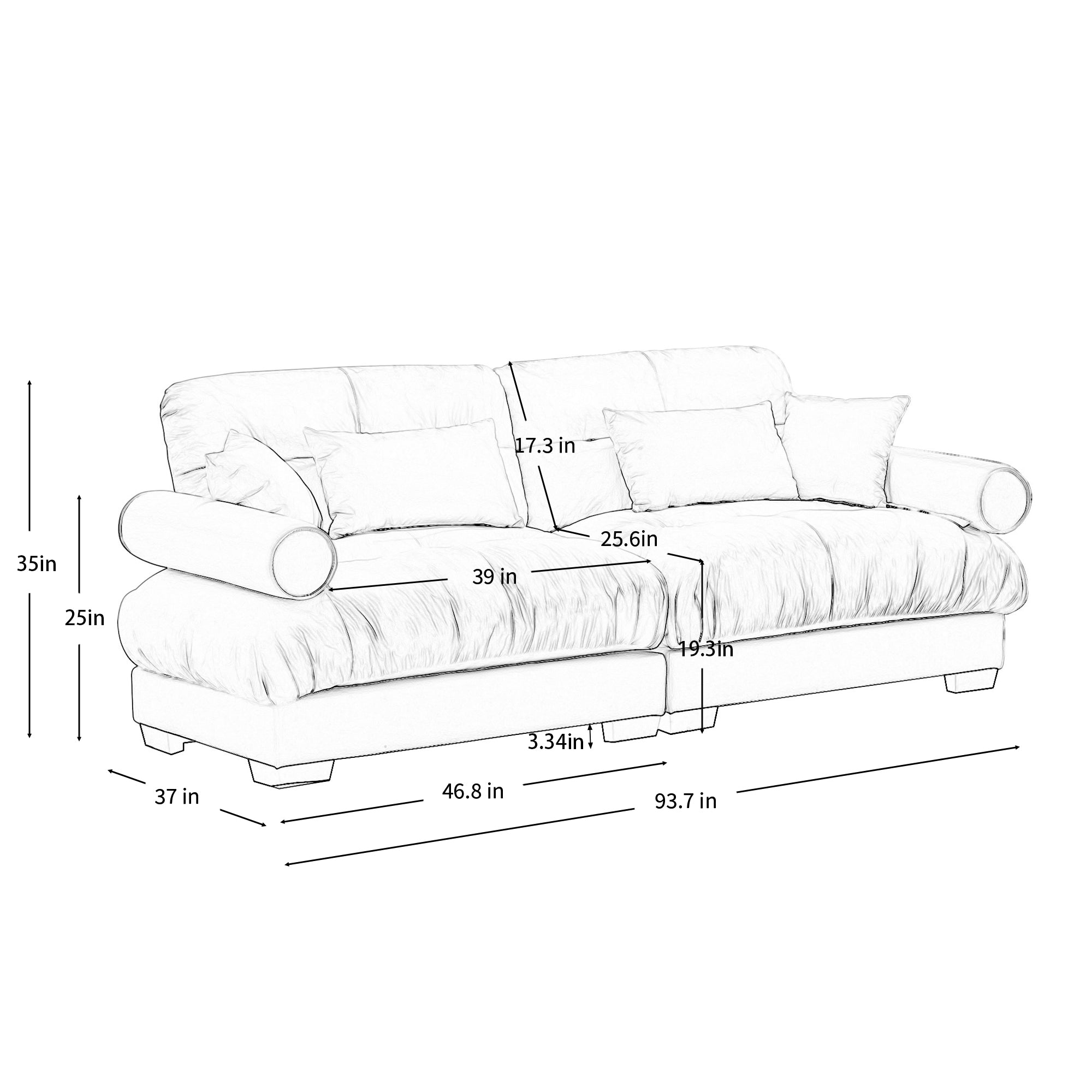 Olive Green Velvet Loveseat Sofa with Cloud Cushions & Bolster Armrests