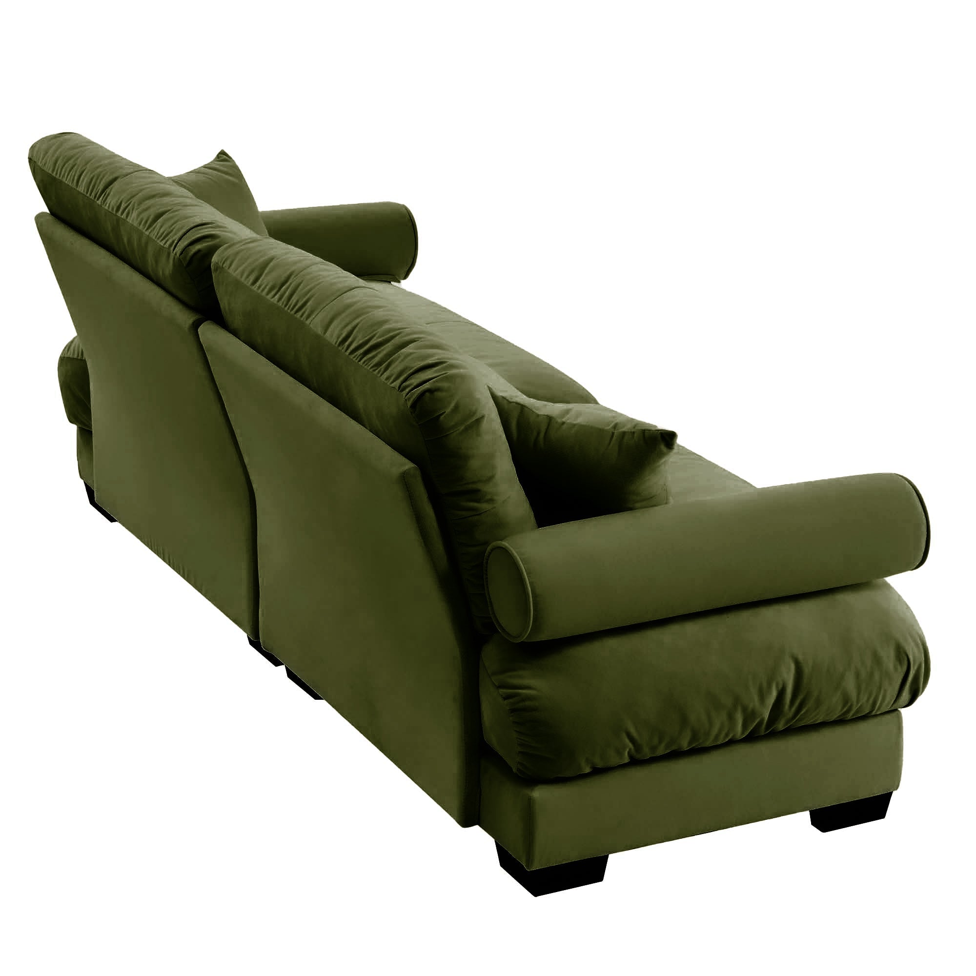 Olive Green Velvet Loveseat Sofa with Cloud Cushions & Bolster Armrests