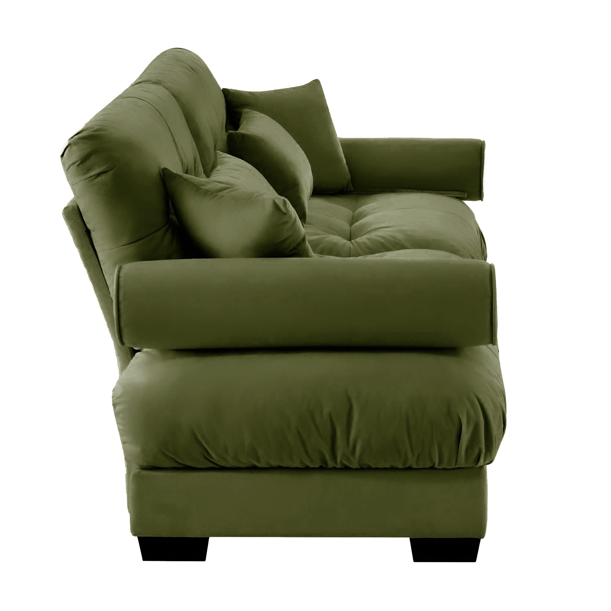 Olive Green Velvet Loveseat Sofa with Cloud Cushions & Bolster Armrests