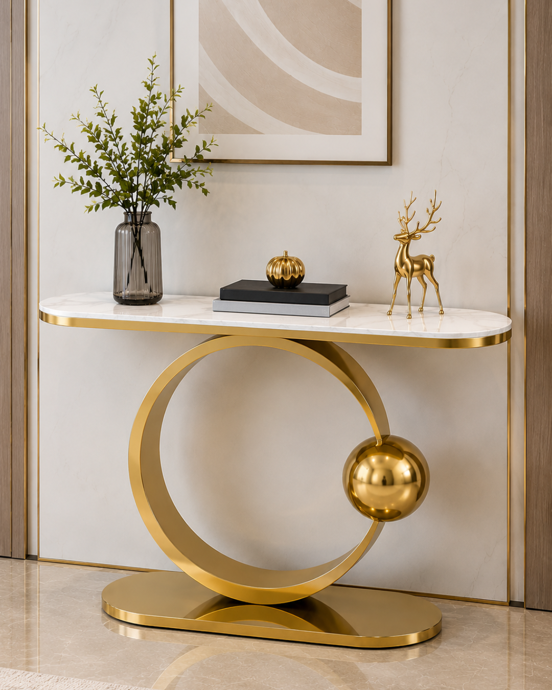 Orbita Luxe Marble & Steel Console Table