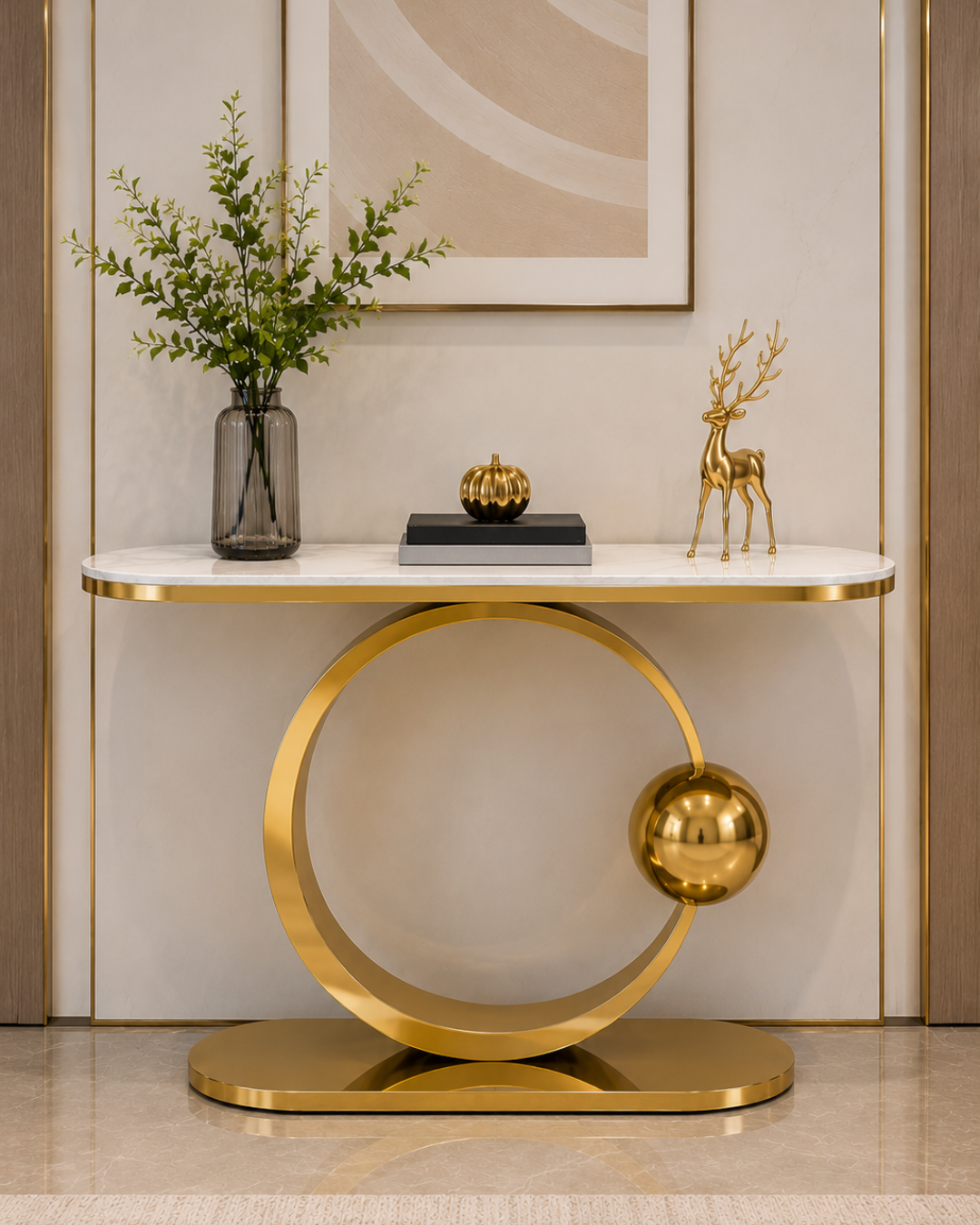Orbita Luxe Marble & Steel Console Table