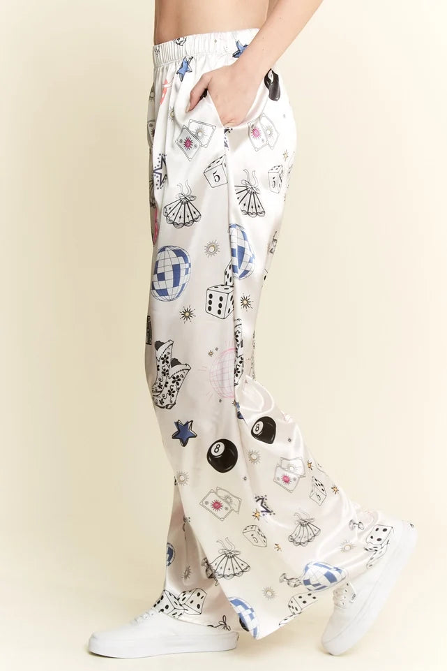 Party Collage Satin Pants Cream