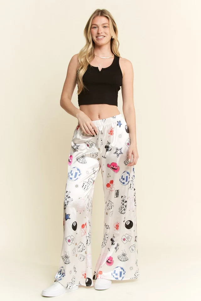 Party Collage Satin Pants Cream