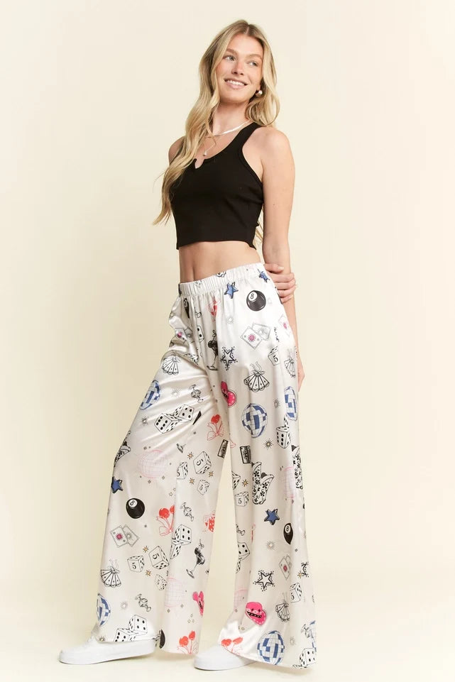 Party Collage Satin Pants Cream