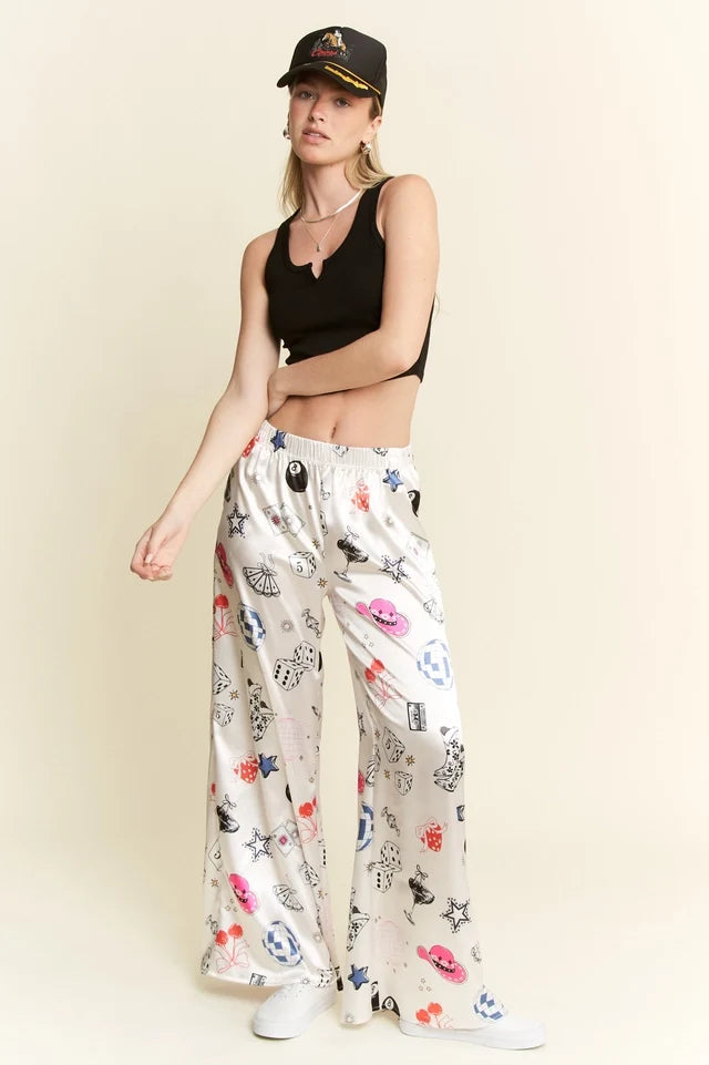Party Collage Satin Pants Cream