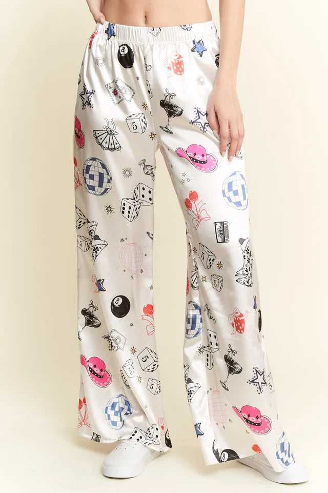 Party Collage Satin Pants Cream