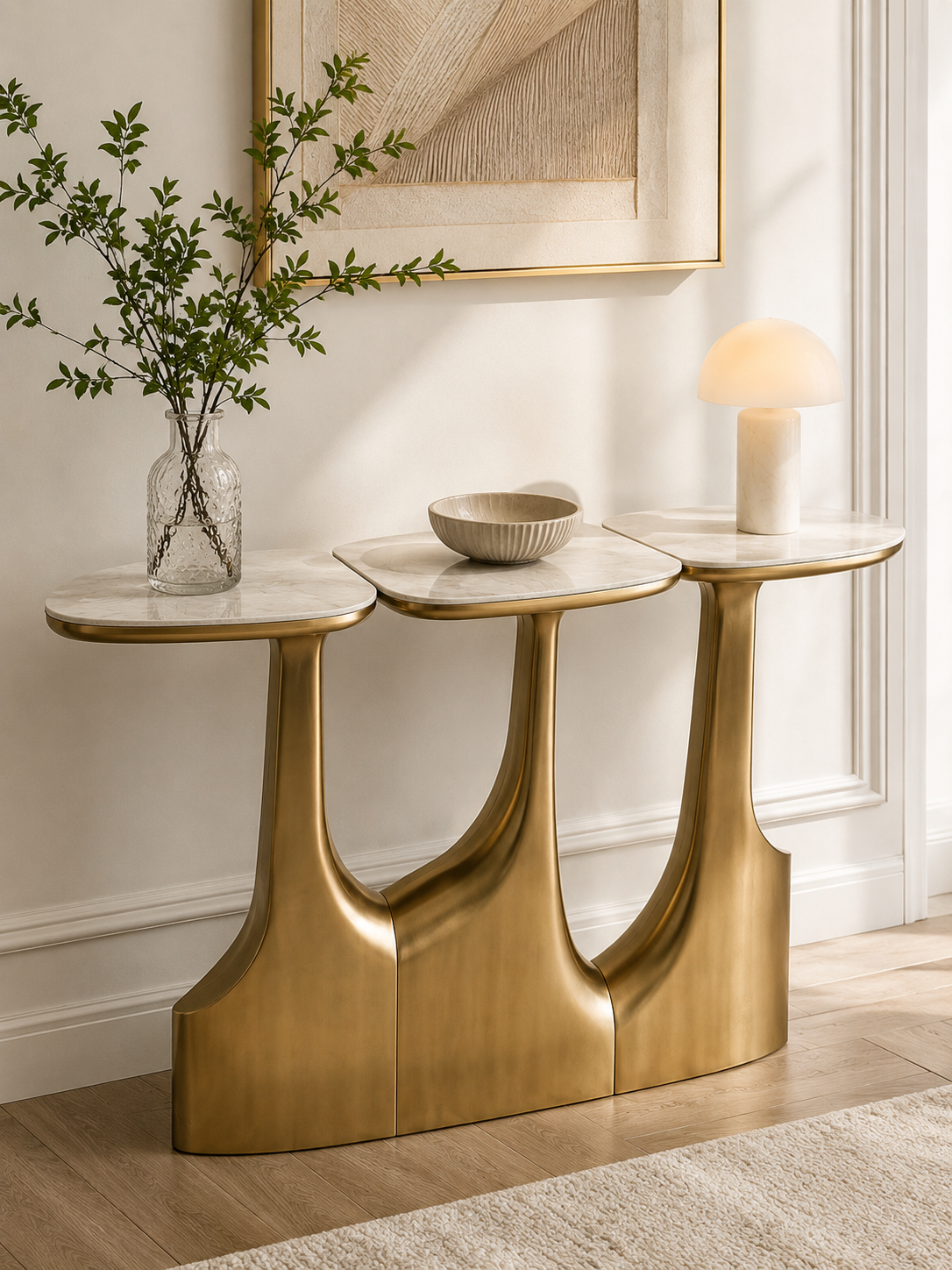 Pebble Trio Marble & Brass Console Table