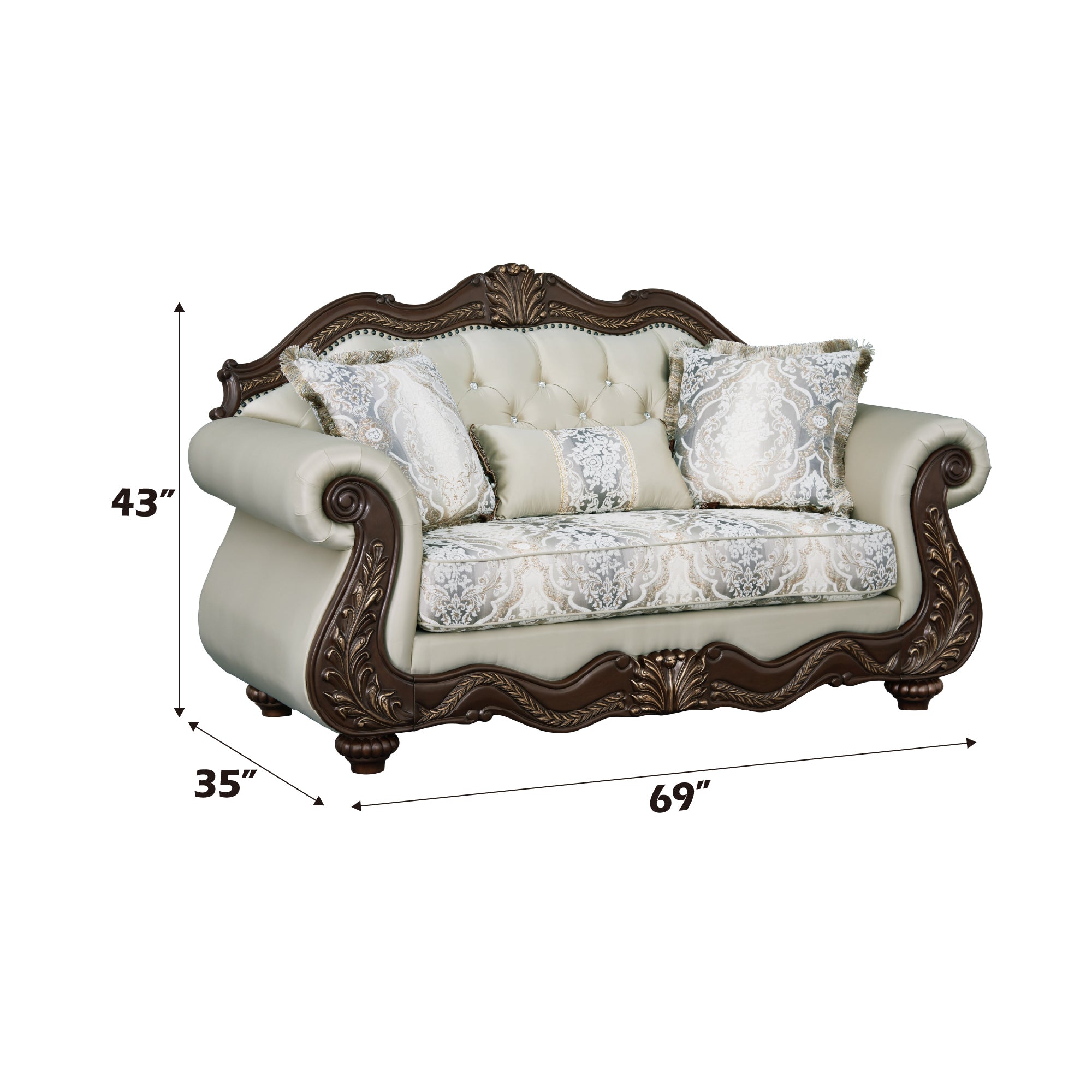 Pierce Luxury Heritage Seating Set – Carved Wood Loveseat & Accent Chair