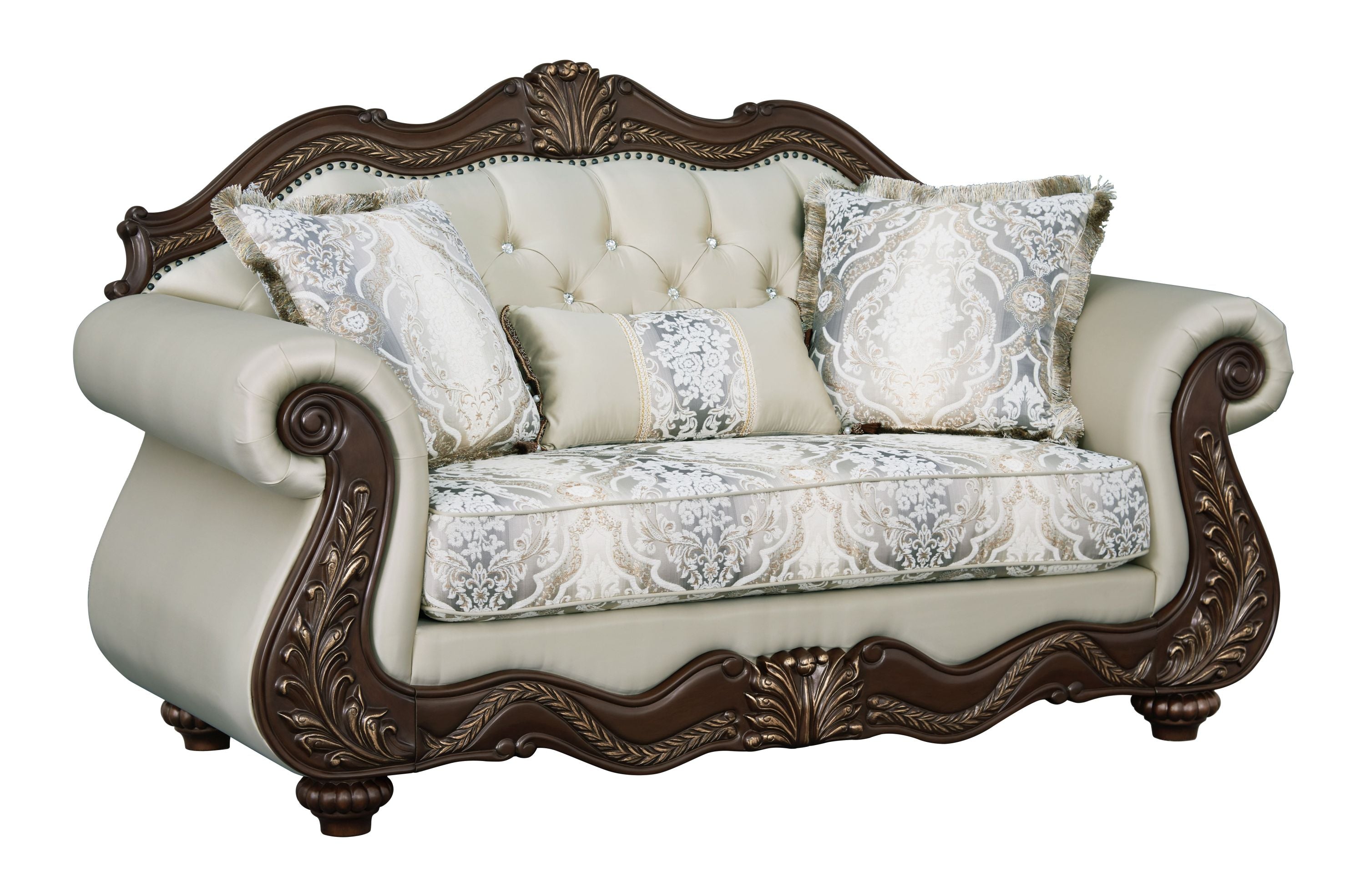 Pierce Luxury Heritage Seating Set – Carved Wood Loveseat & Accent Chair