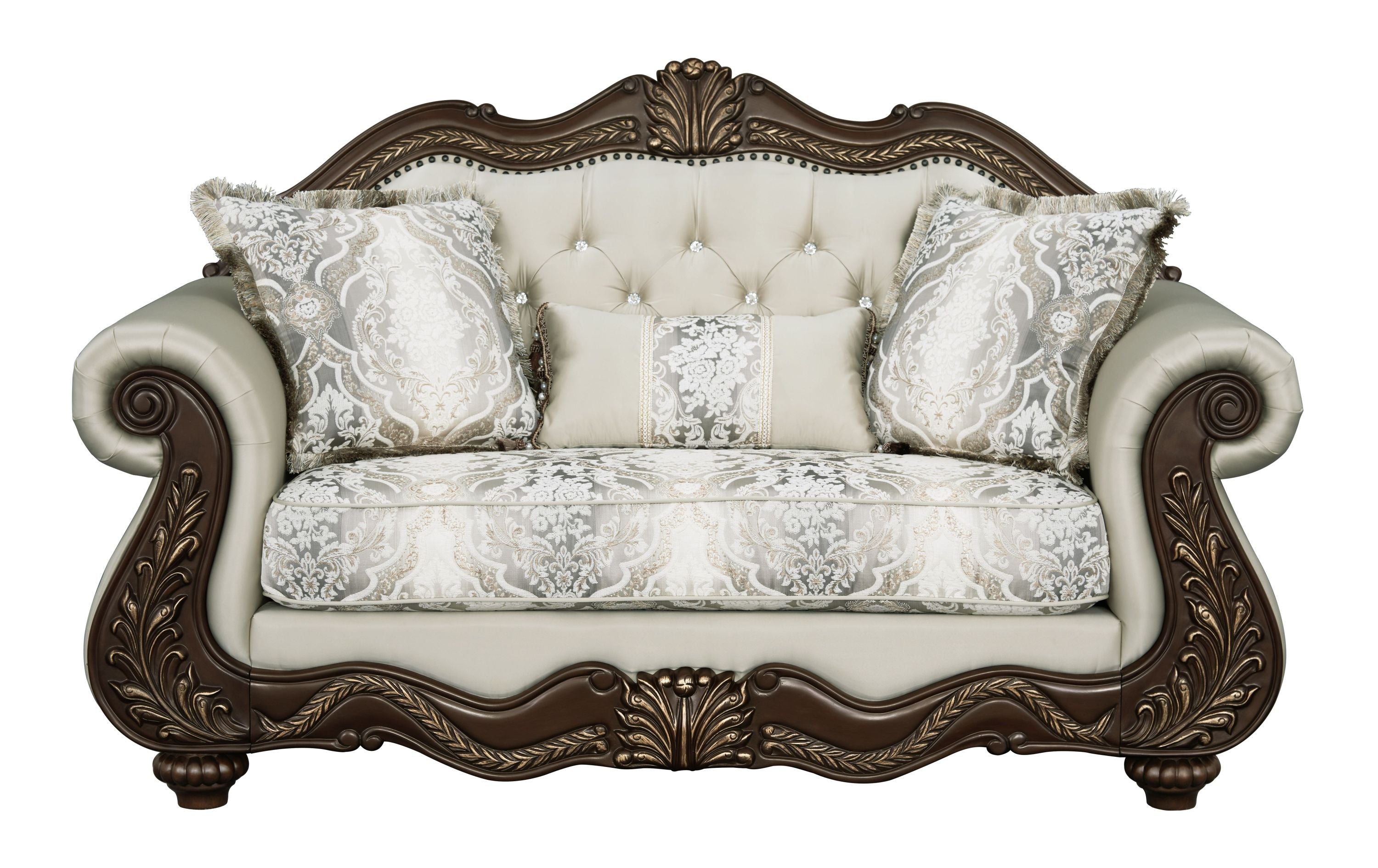 Pierce Luxury Heritage Seating Set – Carved Wood Loveseat & Accent Chair