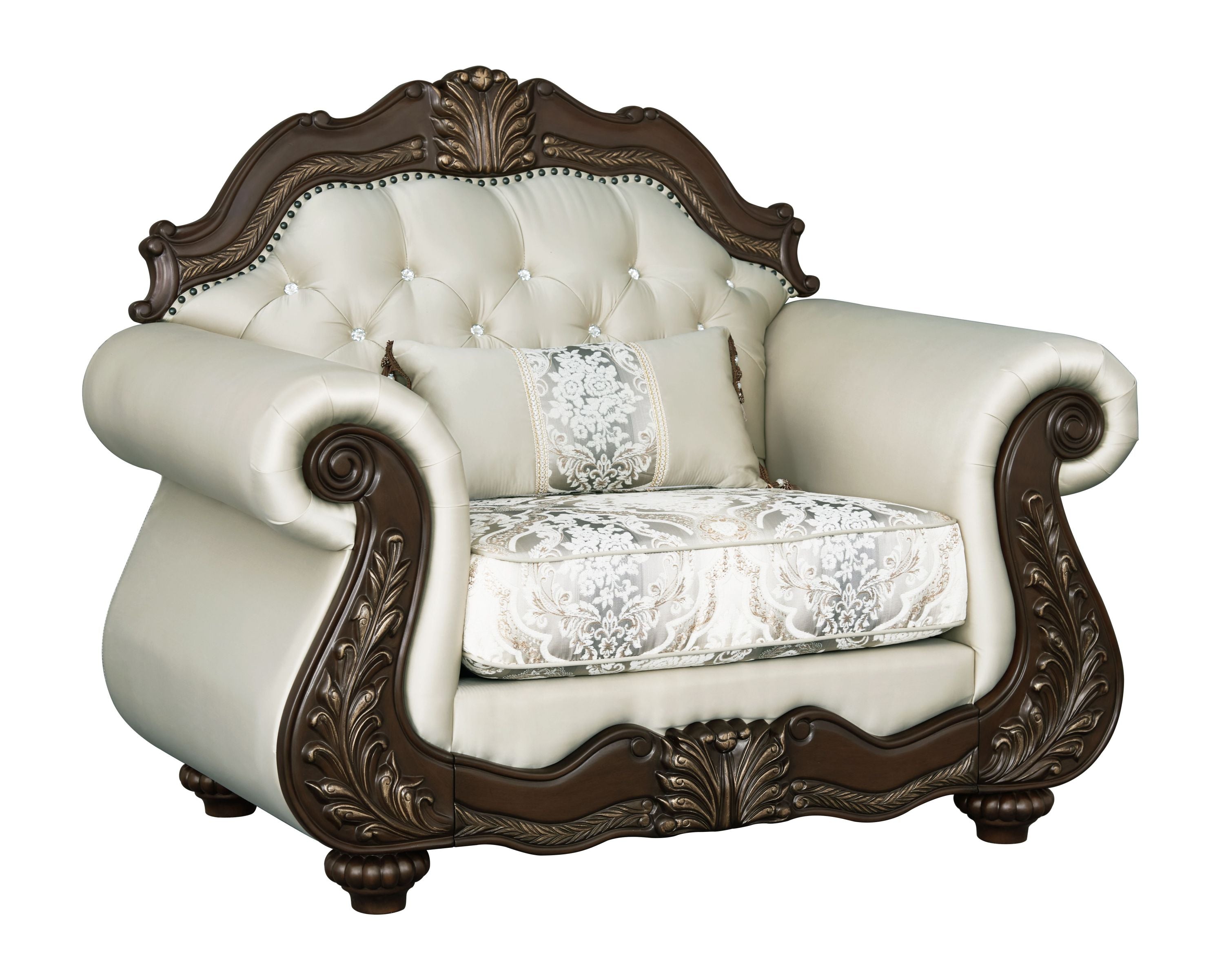 Pierce Luxury Heritage Seating Set – Carved Wood Loveseat & Accent Chair