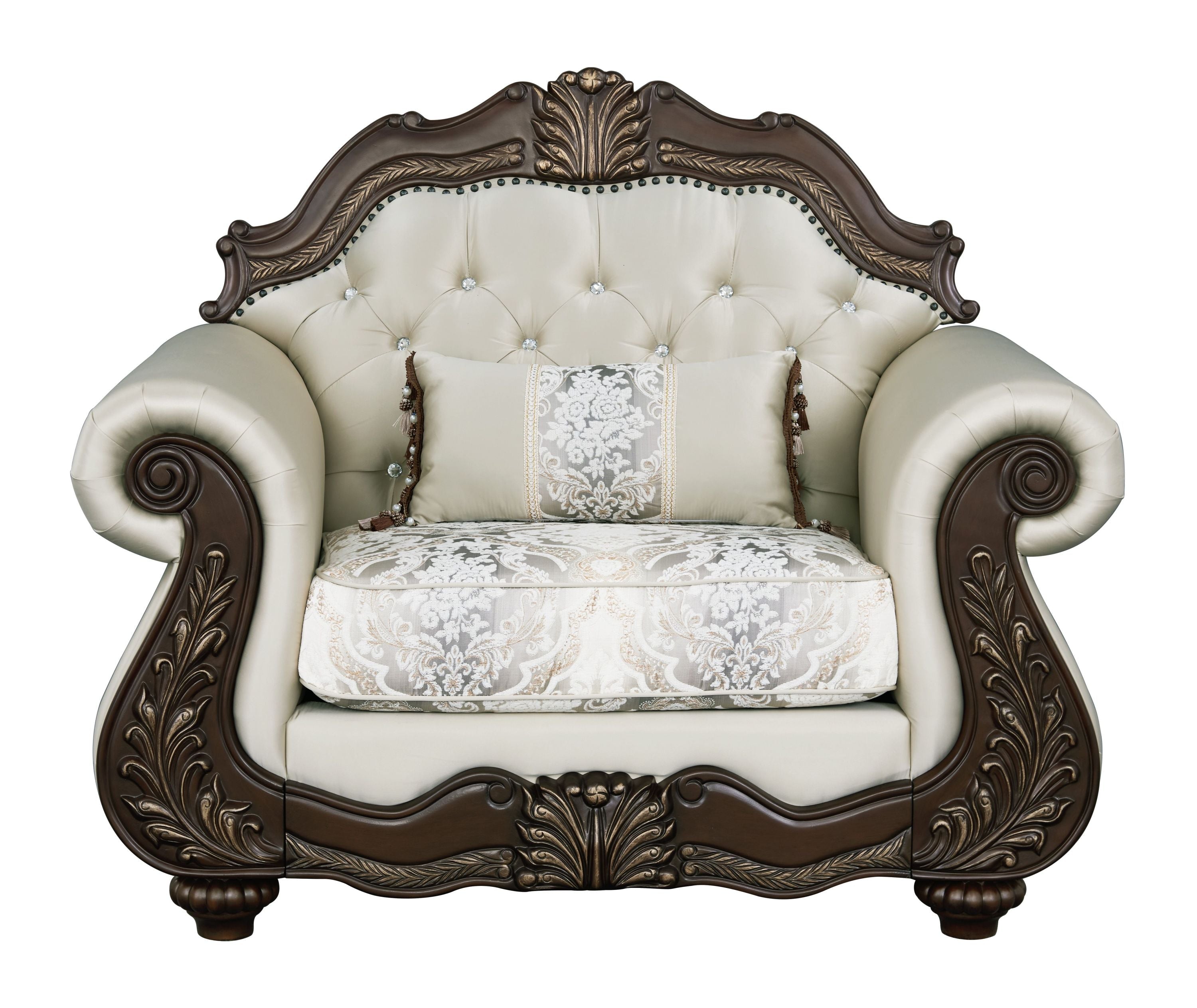 Pierce Luxury Heritage Seating Set – Carved Wood Loveseat & Accent Chair