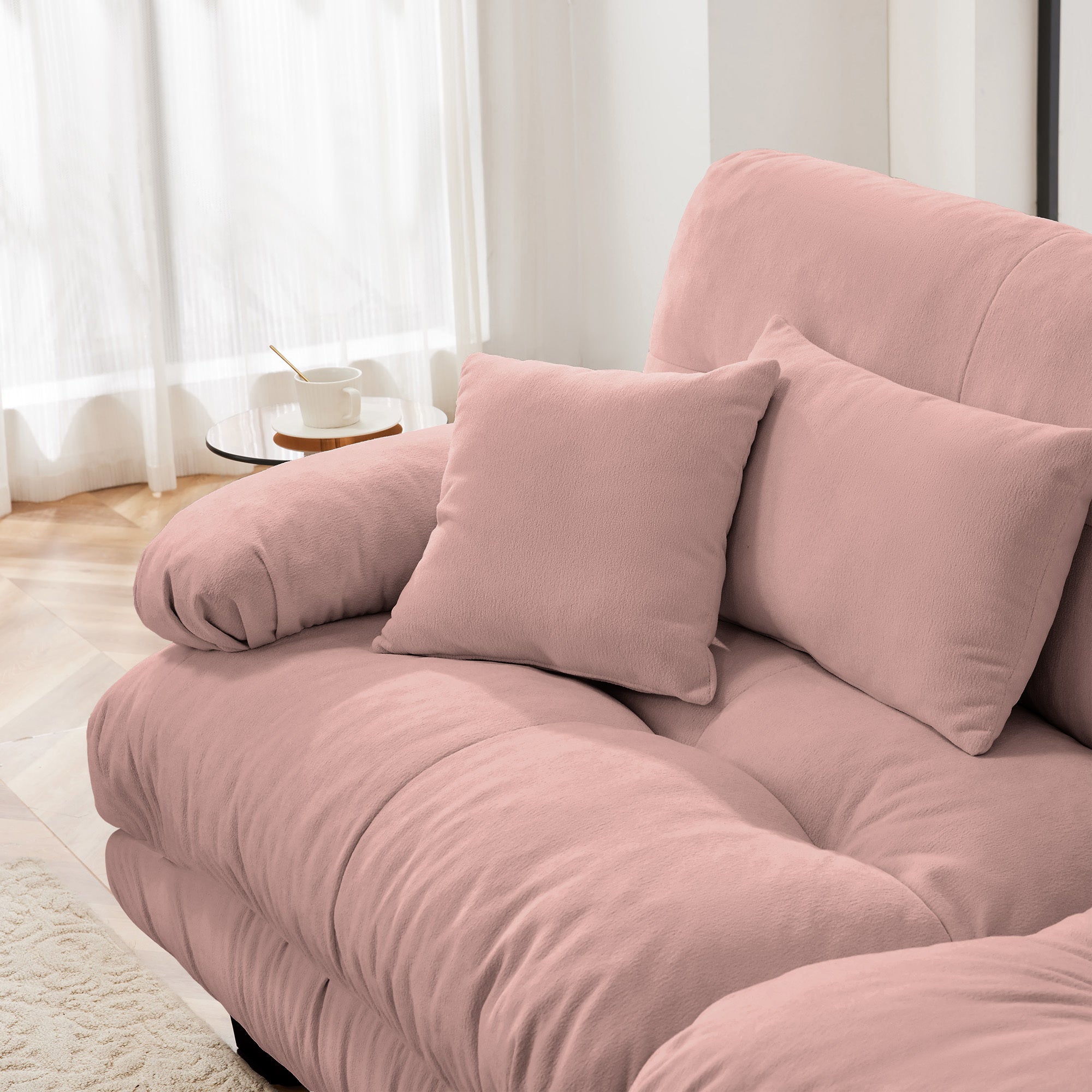 Pink Chenille Loveseat Cloud Sofa