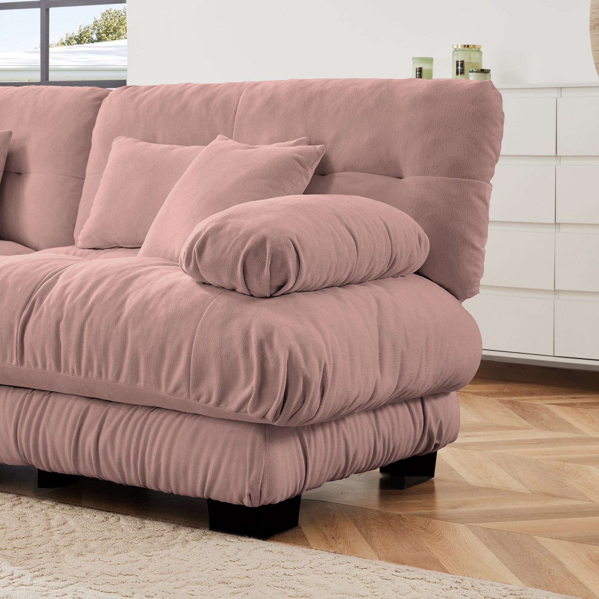 Pink Chenille Loveseat Cloud Sofa