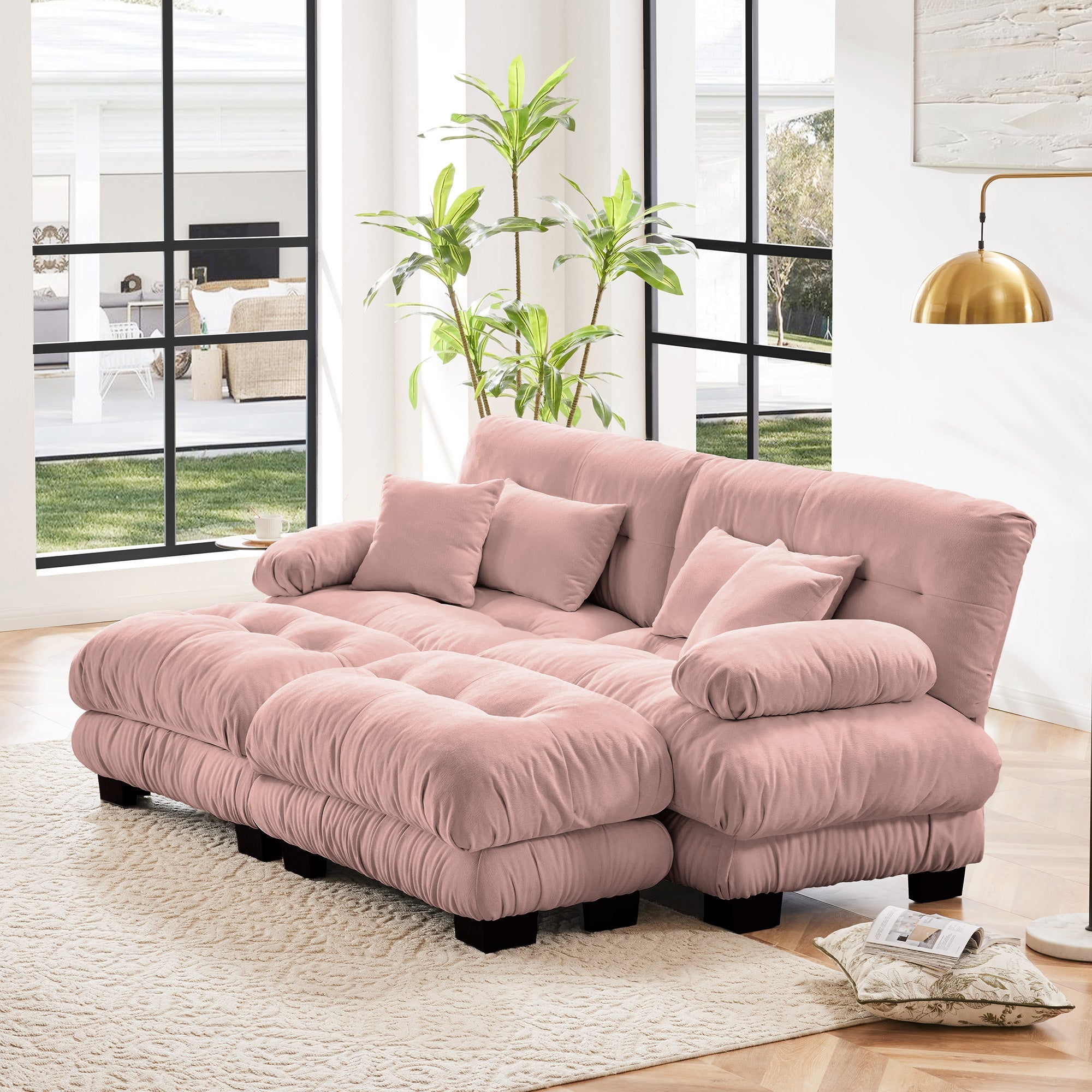 Pink Chenille Loveseat Cloud Sofa