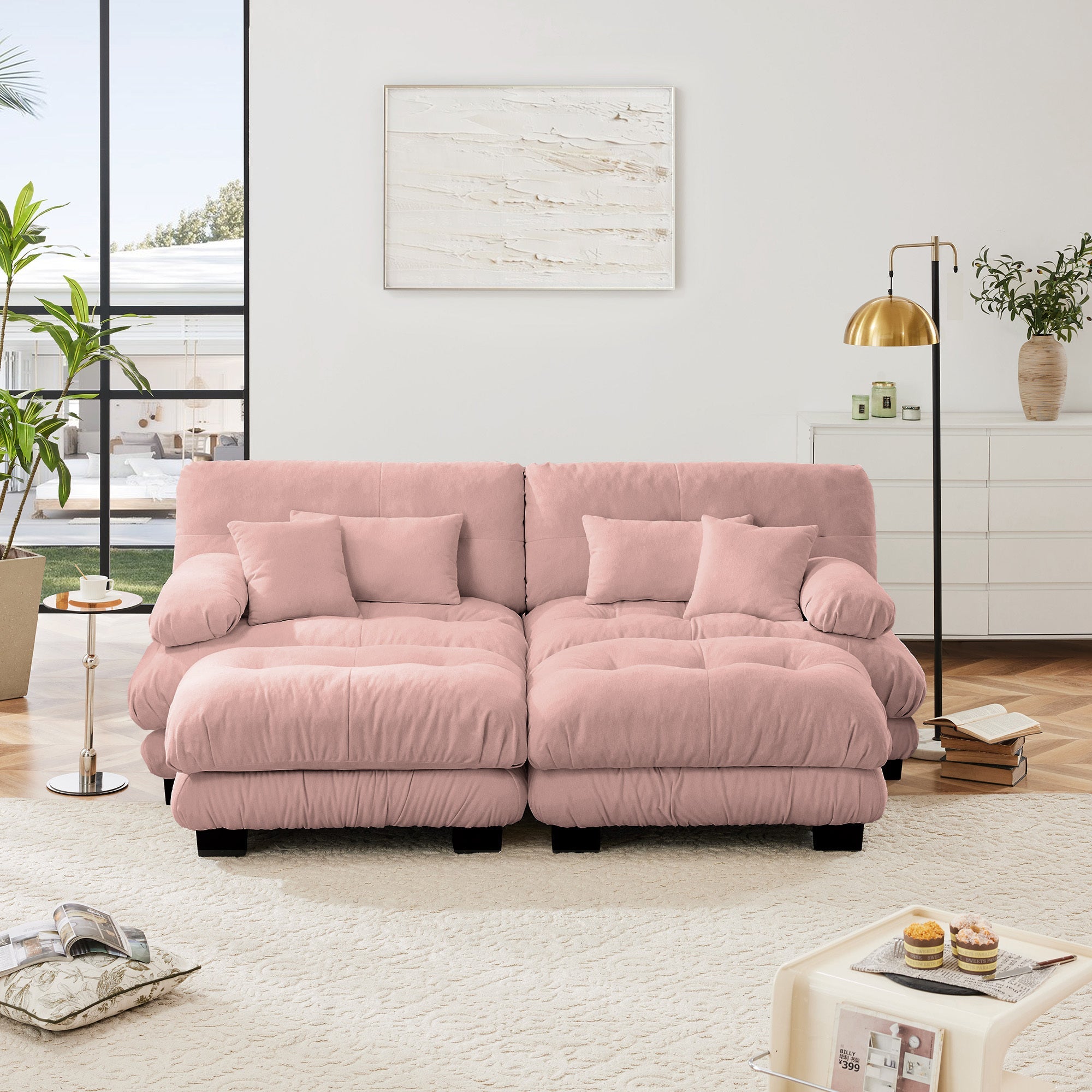 Pink Chenille Loveseat Cloud Sofa