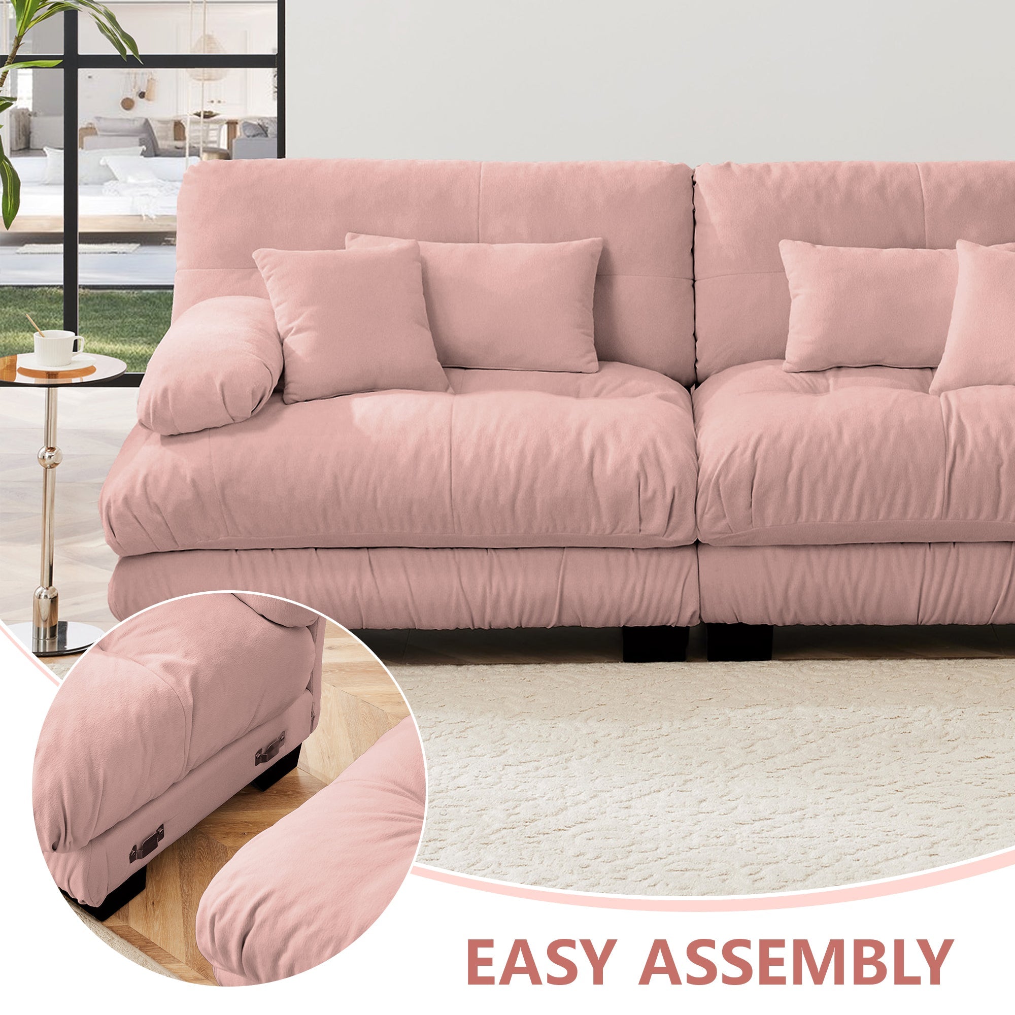 Pink Chenille Loveseat Cloud Sofa