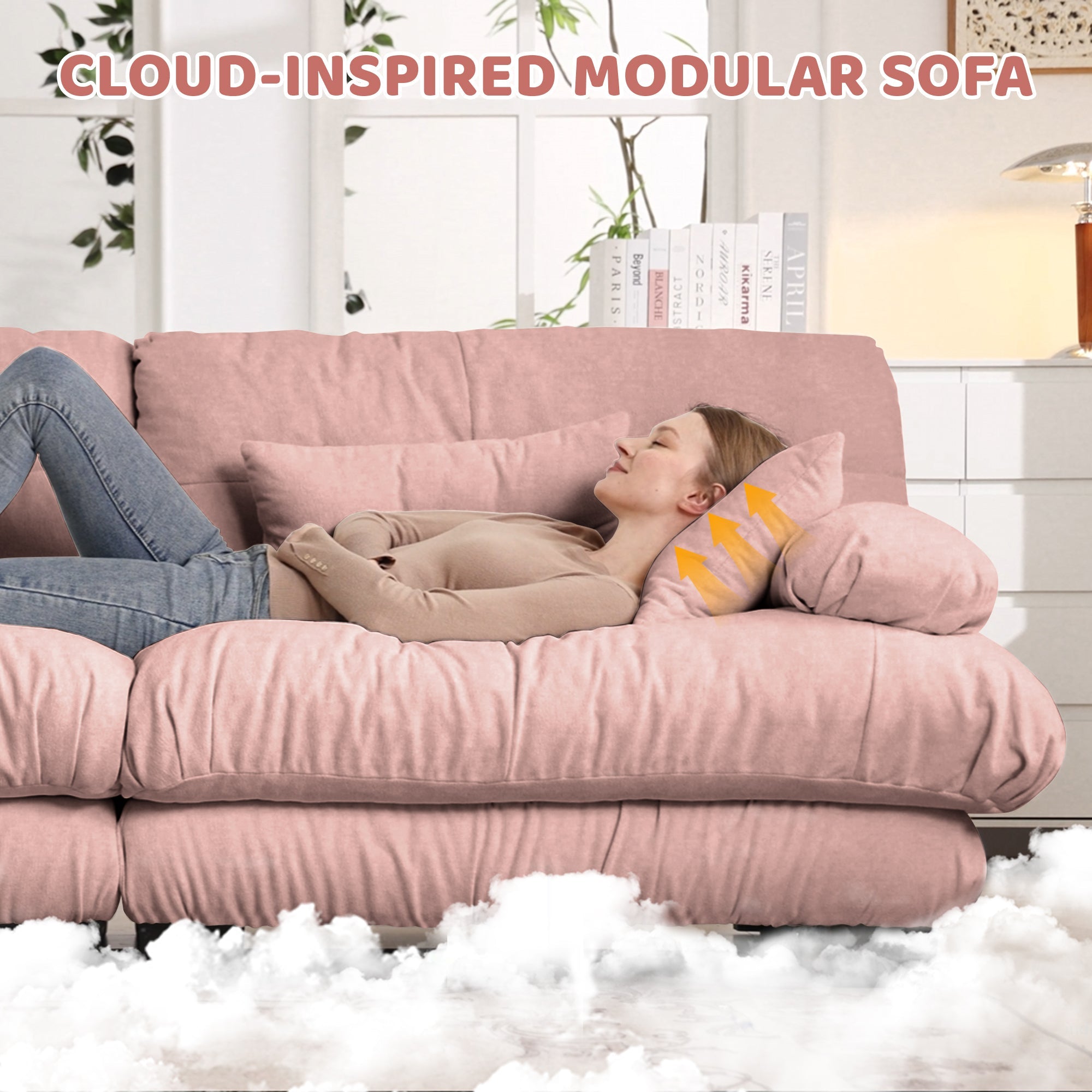Pink Chenille Loveseat Cloud Sofa