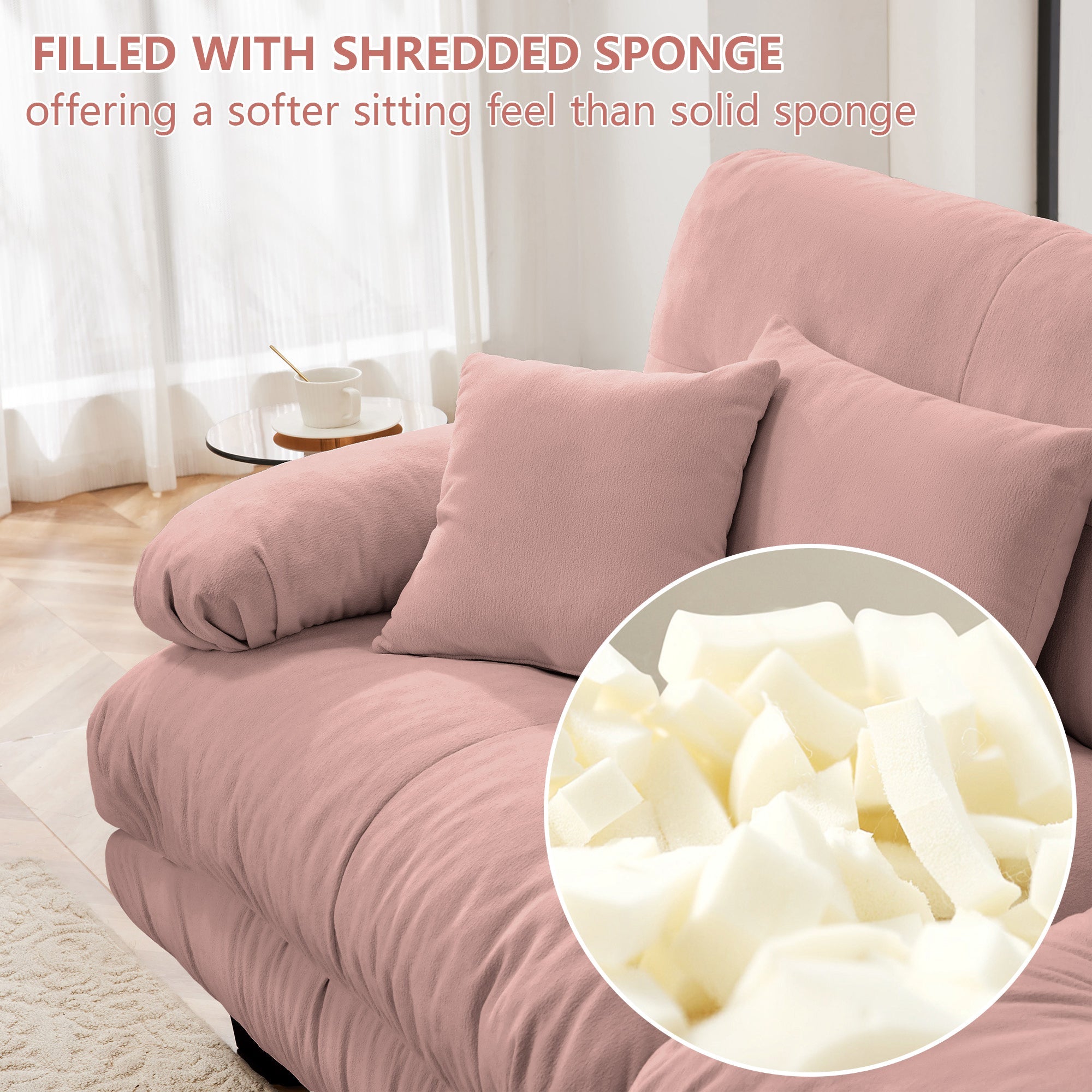 Pink Chenille Loveseat Cloud Sofa