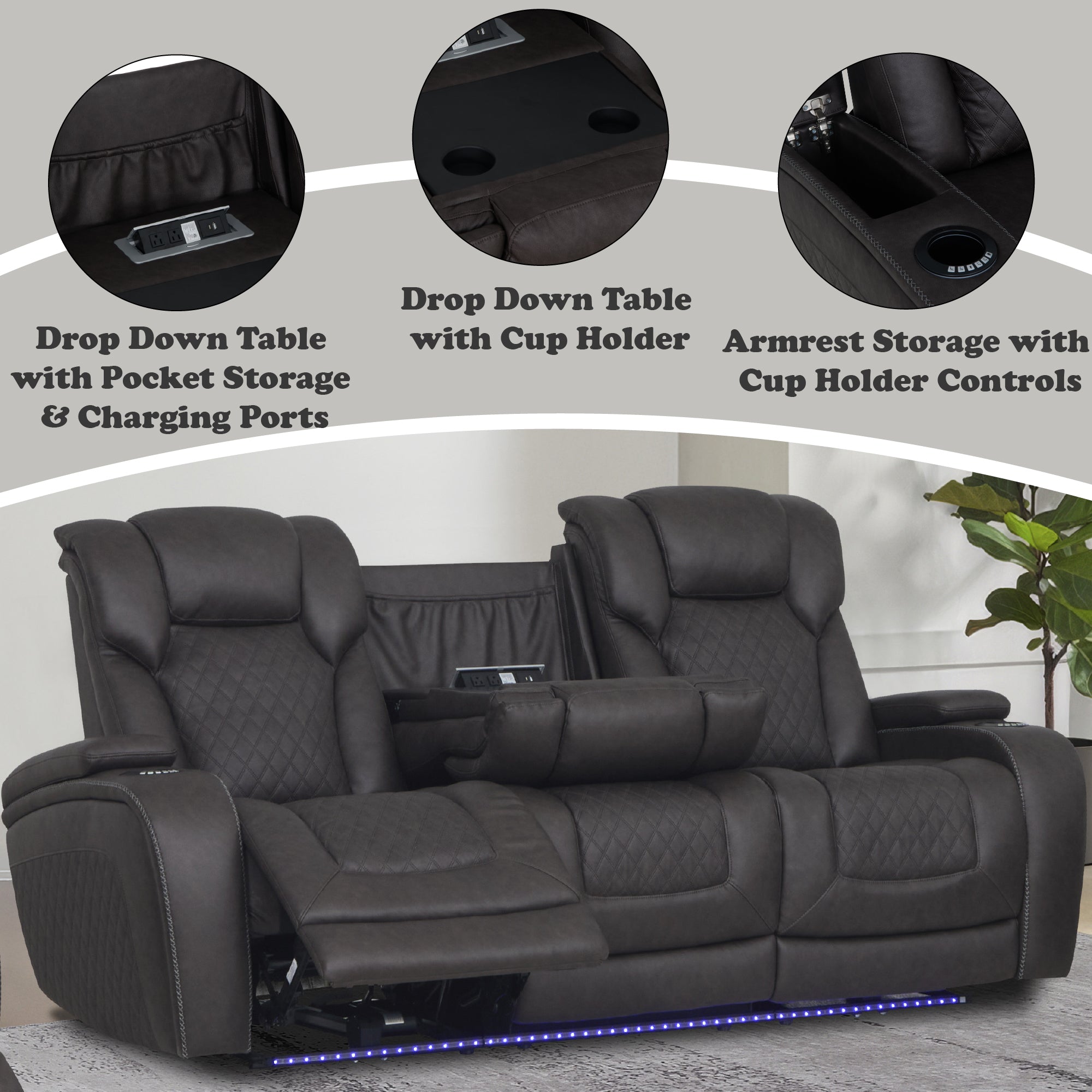 Premium Power Motion Sofa in Dark Gray Microfiber