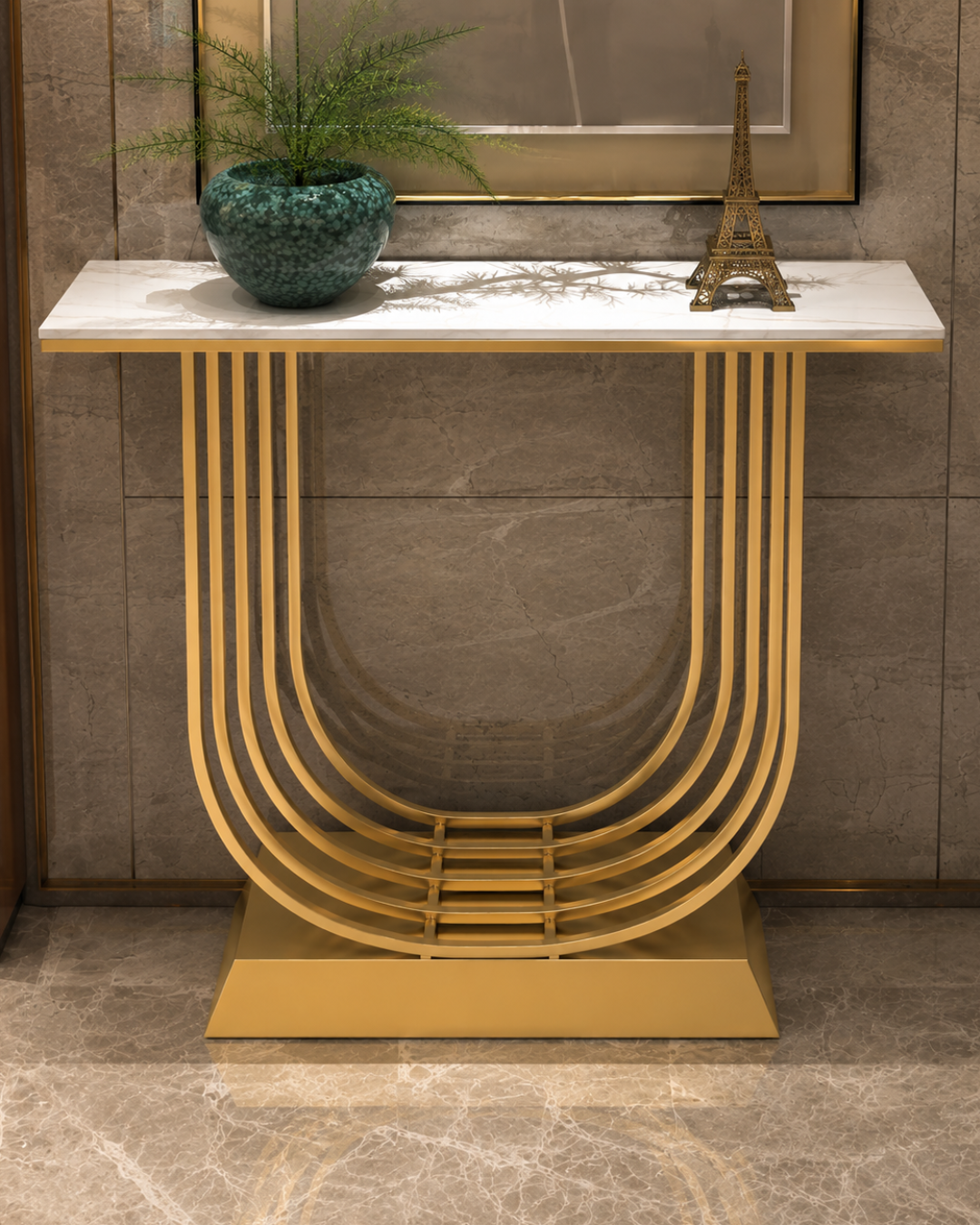 Prestige U Curve Marble & Steel Console
