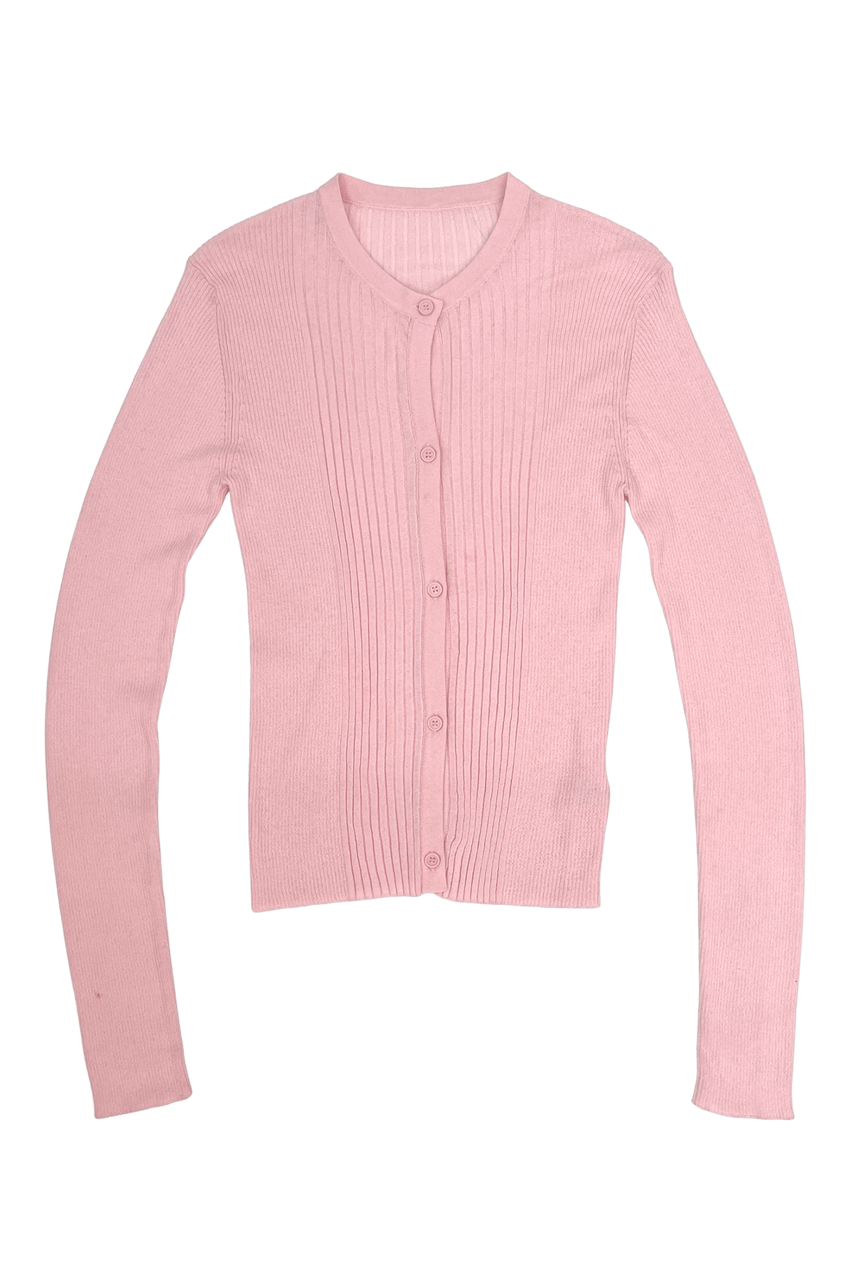 RIBBED KNIT CARDIGAN IN POWDER PINK