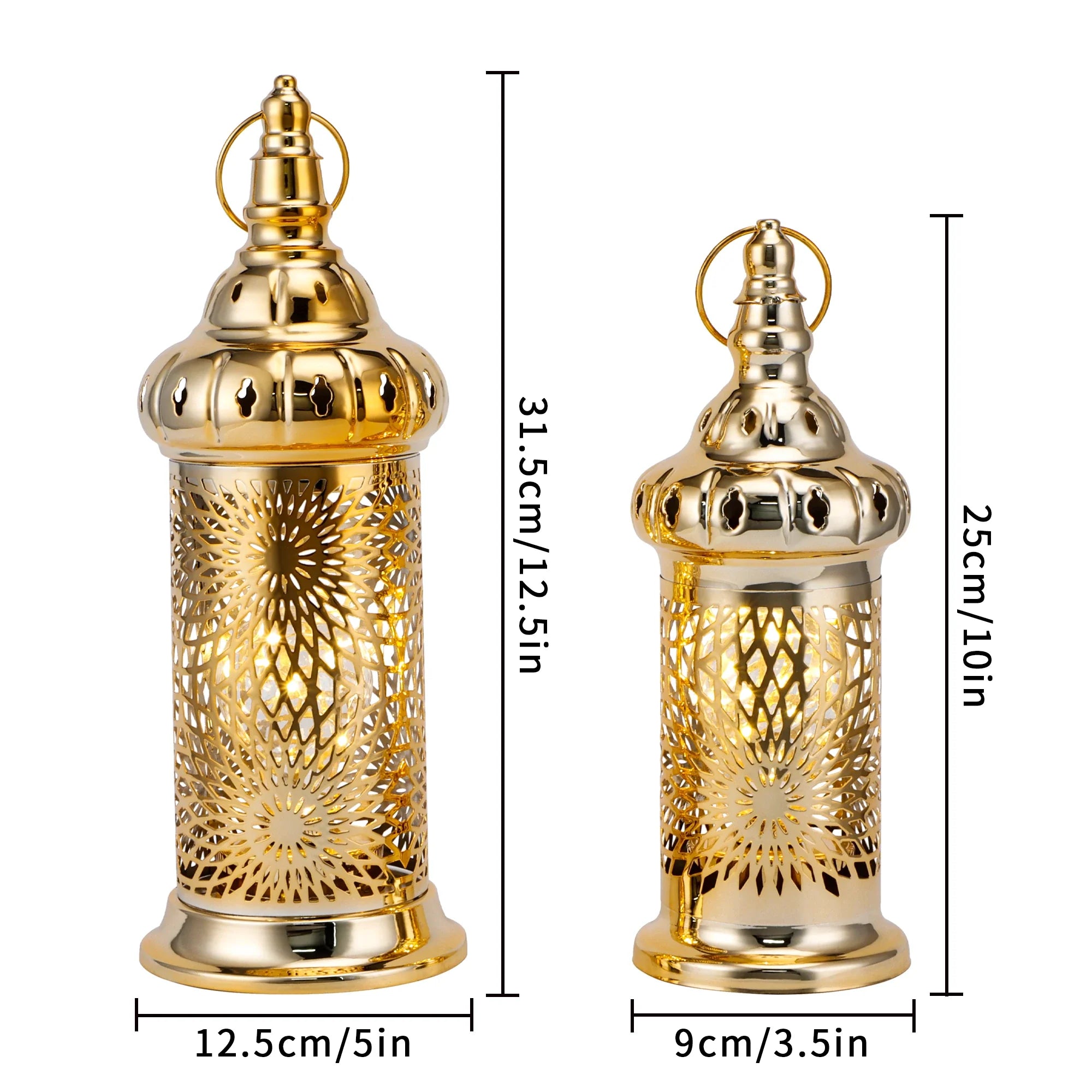 Ramadan Lanterns Set of 2 Gold Electric Candle Holders