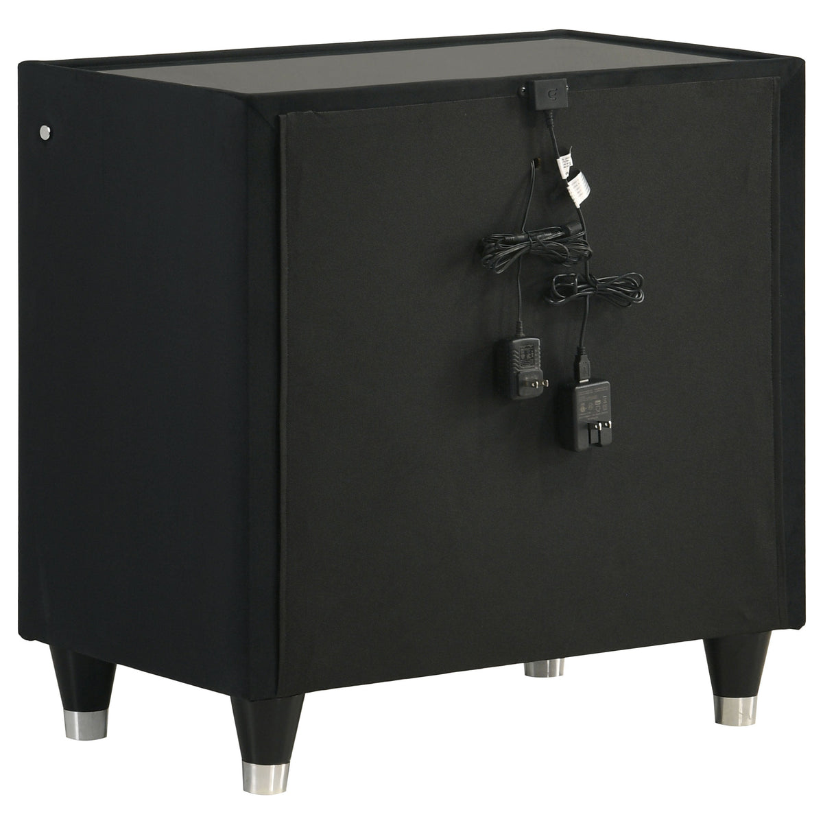 Ravenne 2-drawer Velvet Upholstered LED Nightstand with USB Black