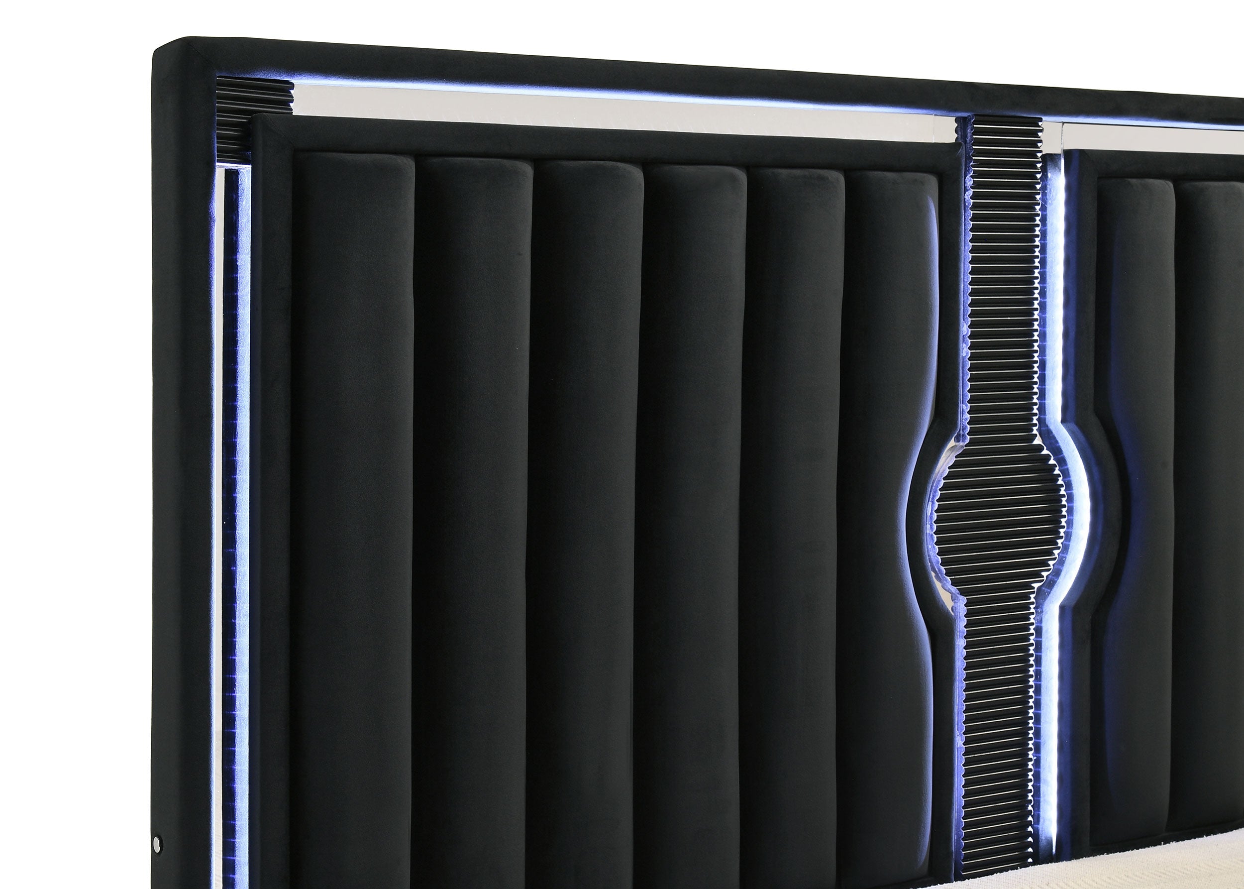 Ravenne 4-piece Velvet Upholstered Eastern King LED Bedroom Set Black
