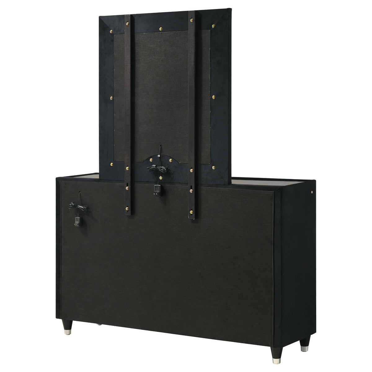 Ravenne 8-drawer Velvet Upholstered LED Dresser and Mirror Black