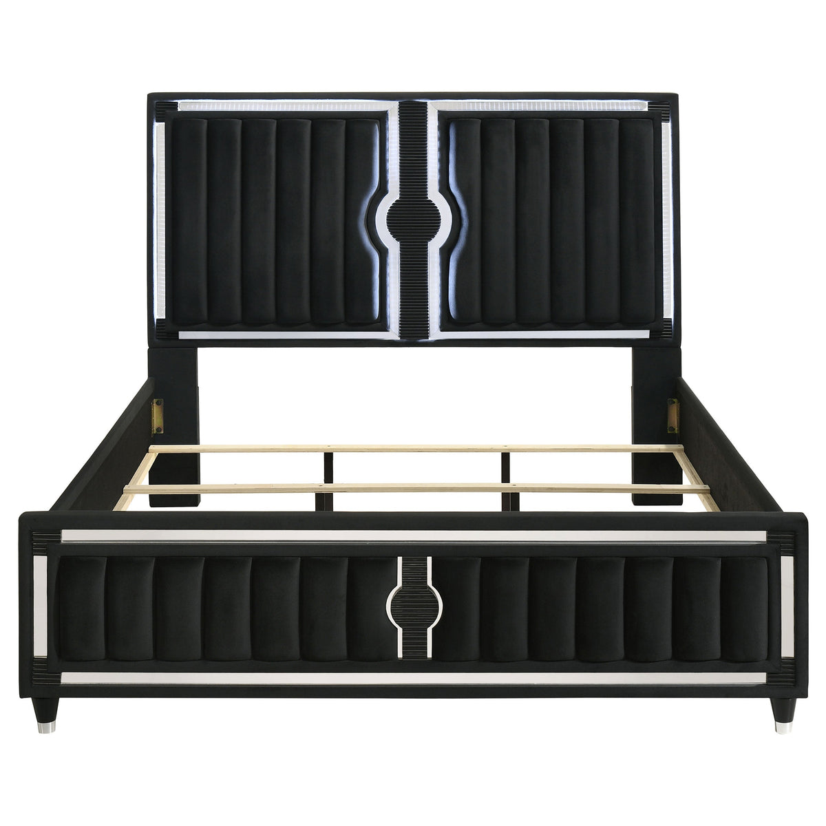 Ravenne Velvet Upholstered California King LED Panel Bed Black