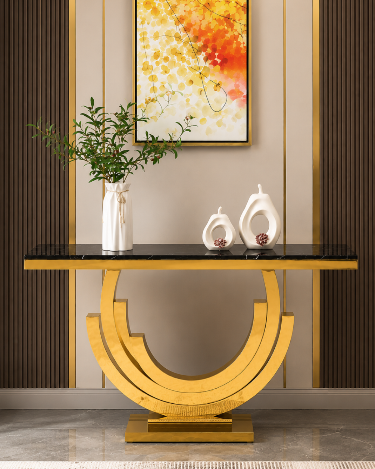Regalia Crescent Marble & Steel Console Table