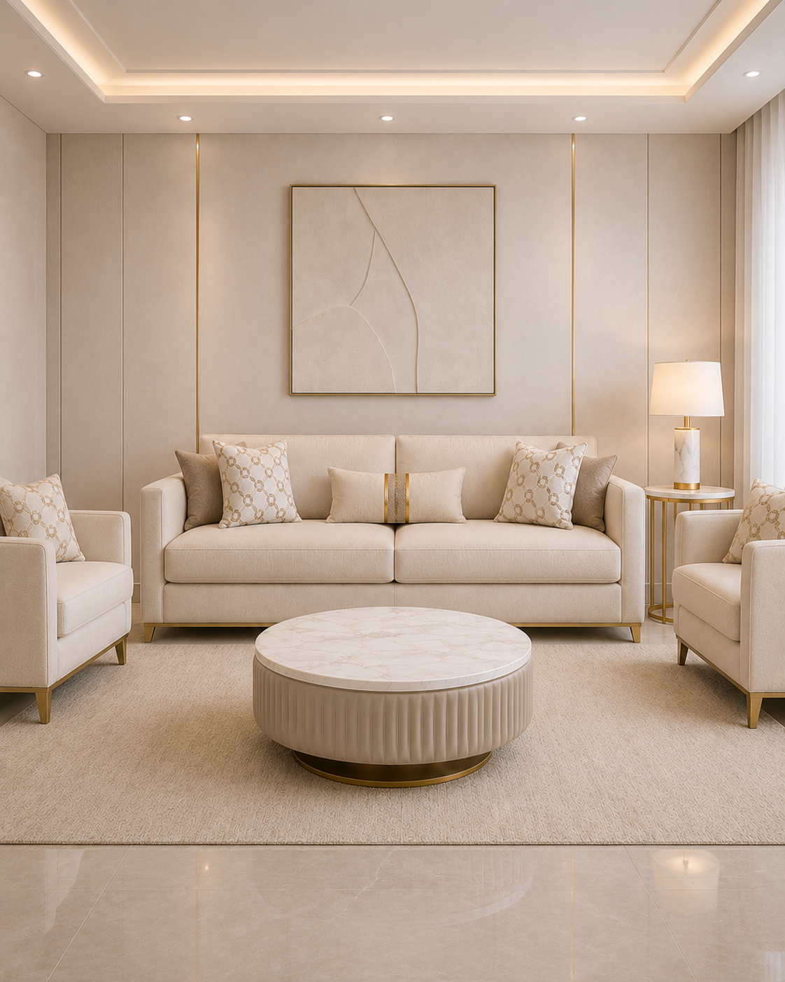 Round Marble & Steel Coffee Table