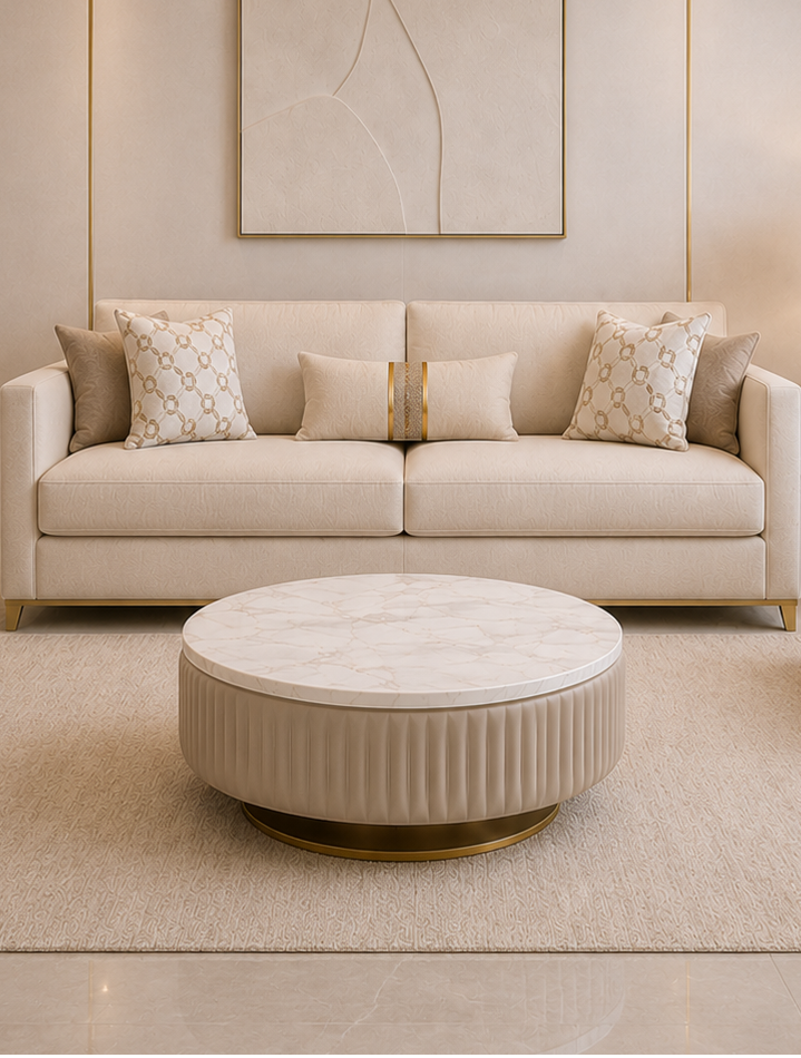 Round Marble & Steel Coffee Table