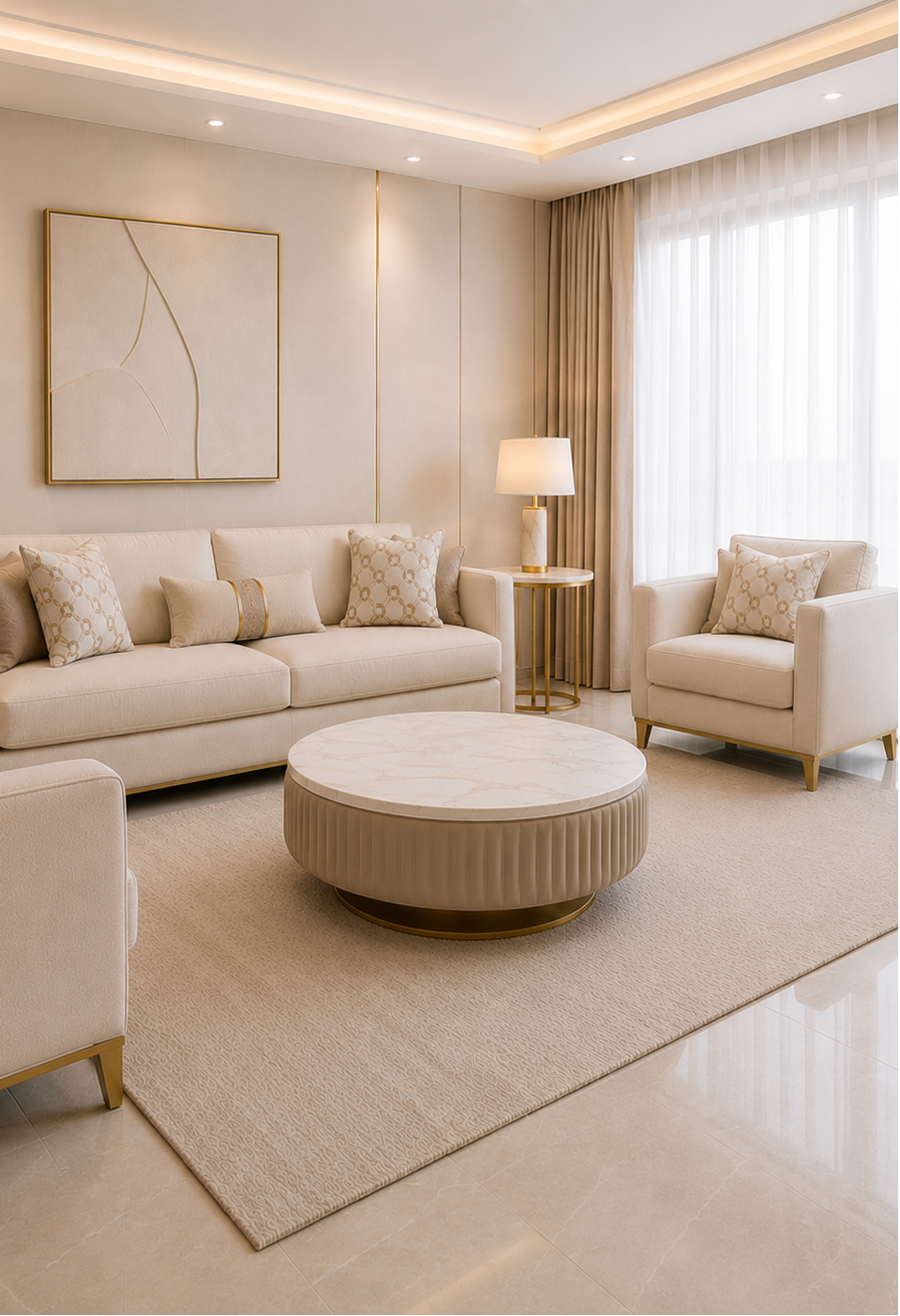 Round Marble & Steel Coffee Table