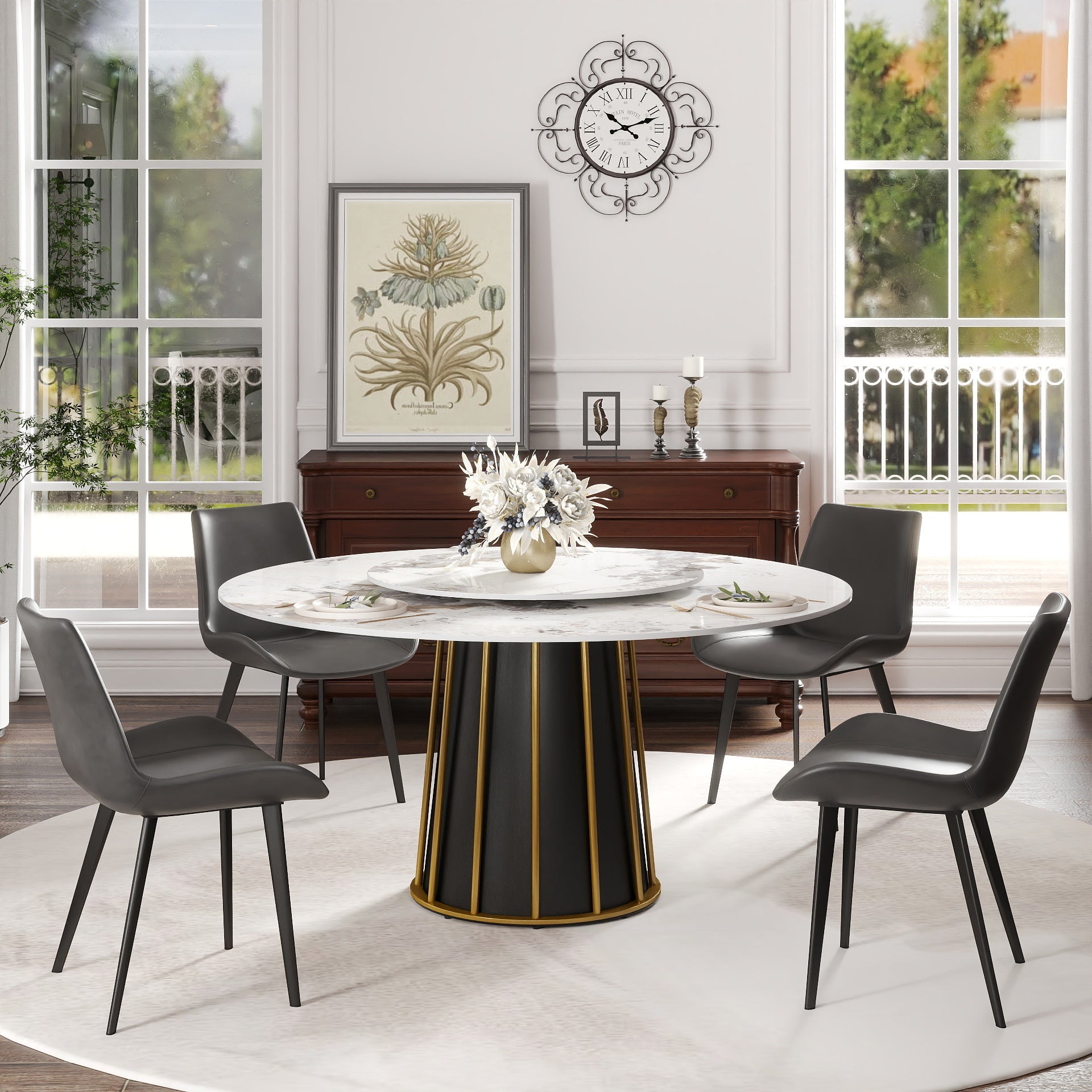 Round Sintered Stone Dining Table with Rotating Lazy Susan