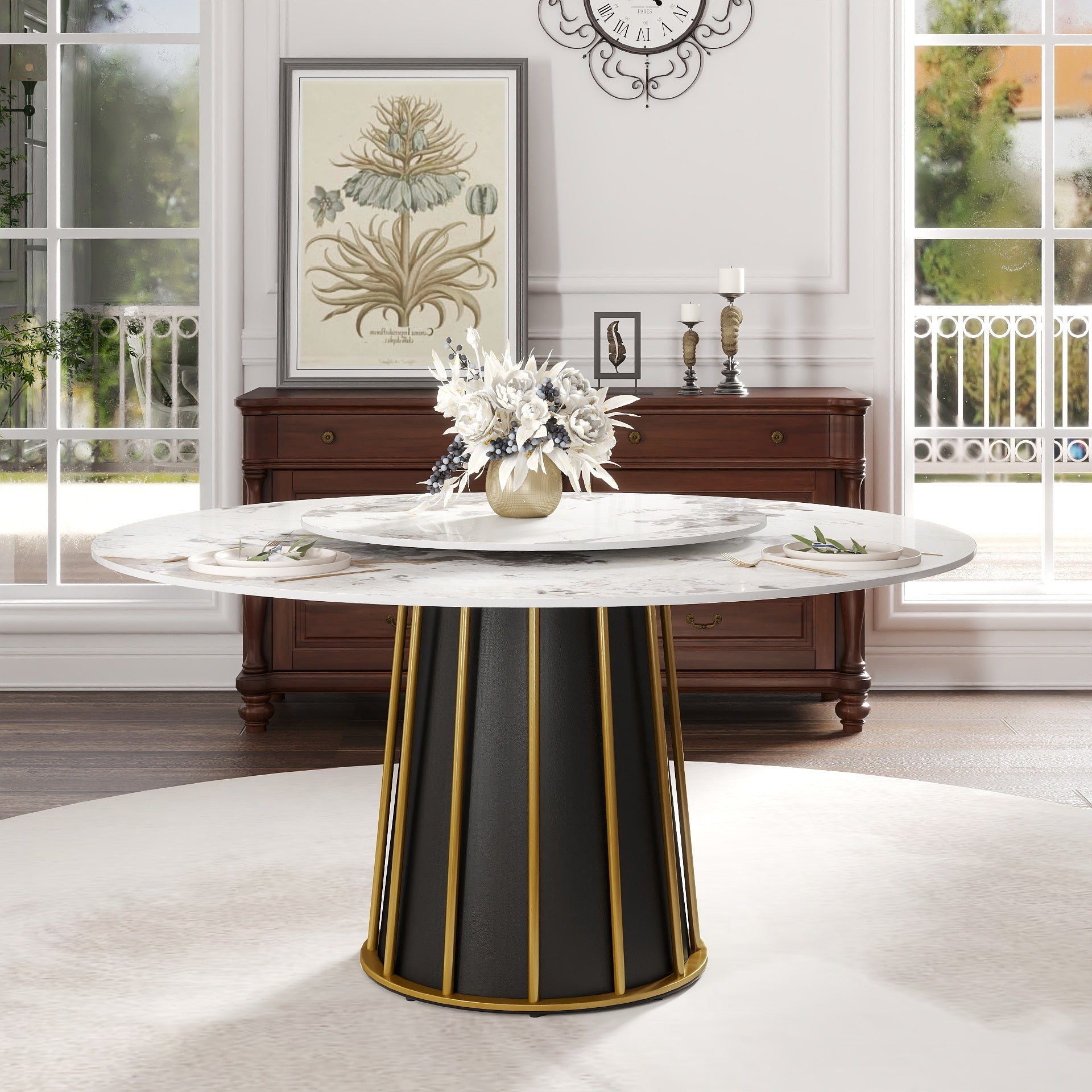 Round Sintered Stone Dining Table with Rotating Lazy Susan
