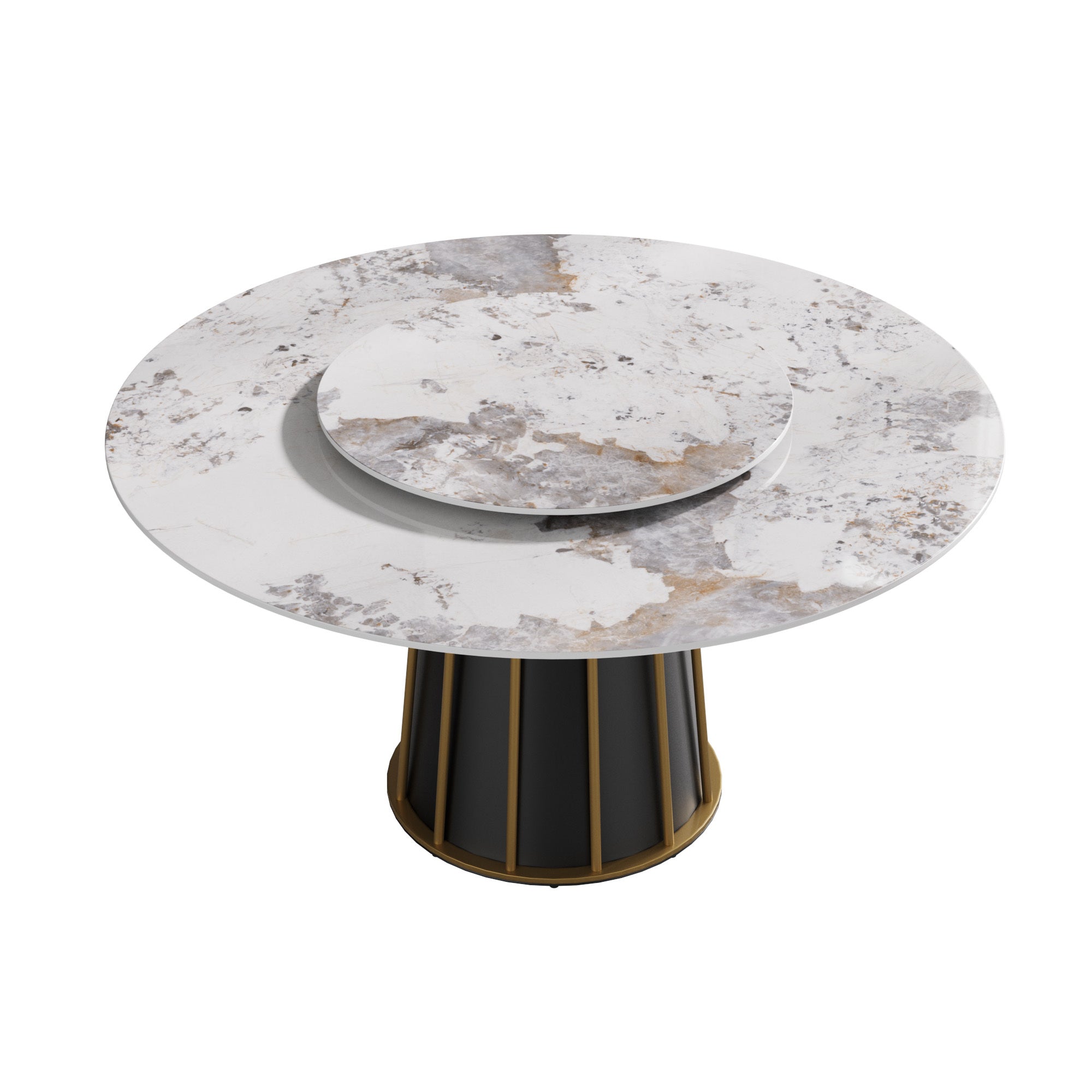 Round Sintered Stone Dining Table with Rotating Lazy Susan