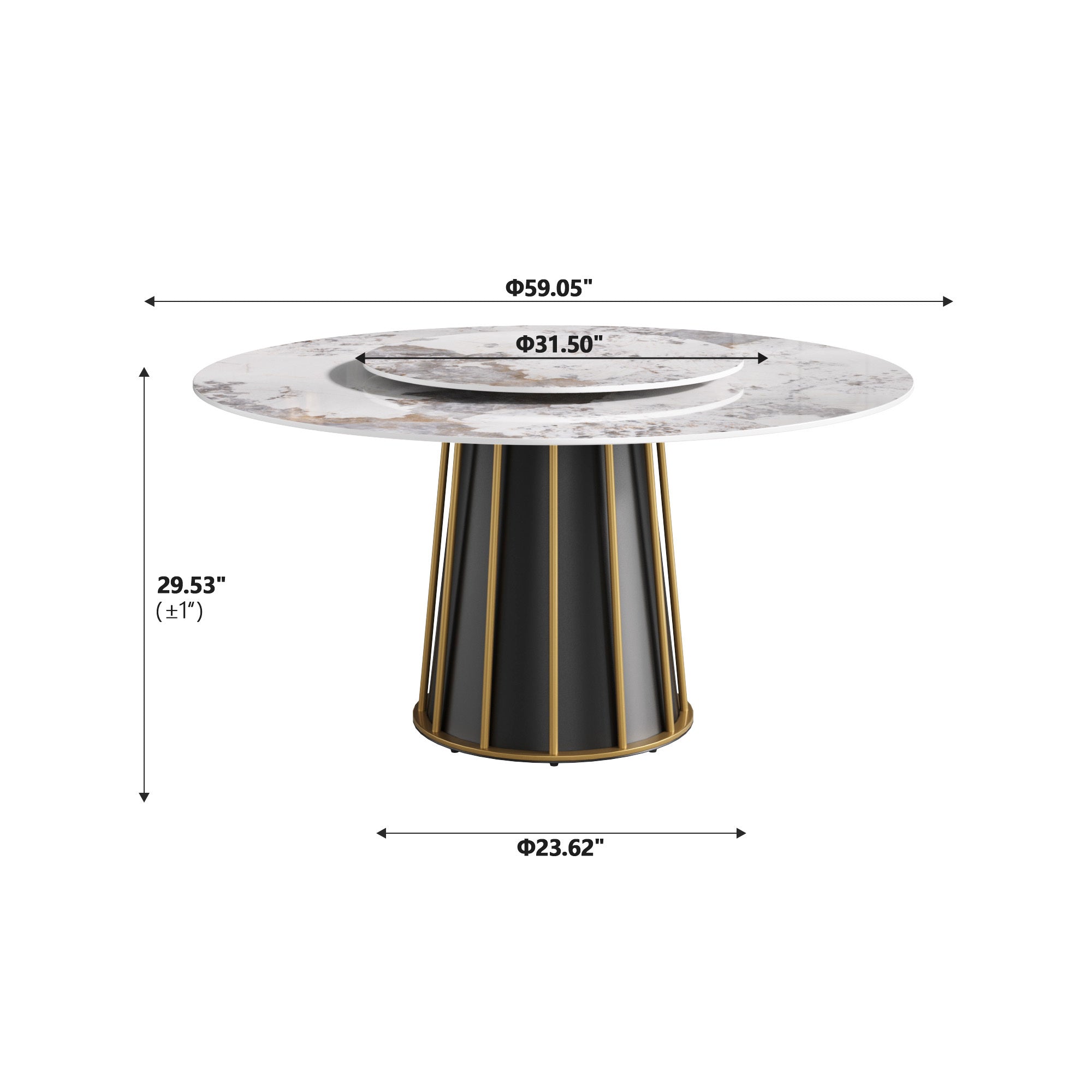 Round Sintered Stone Dining Table with Rotating Lazy Susan