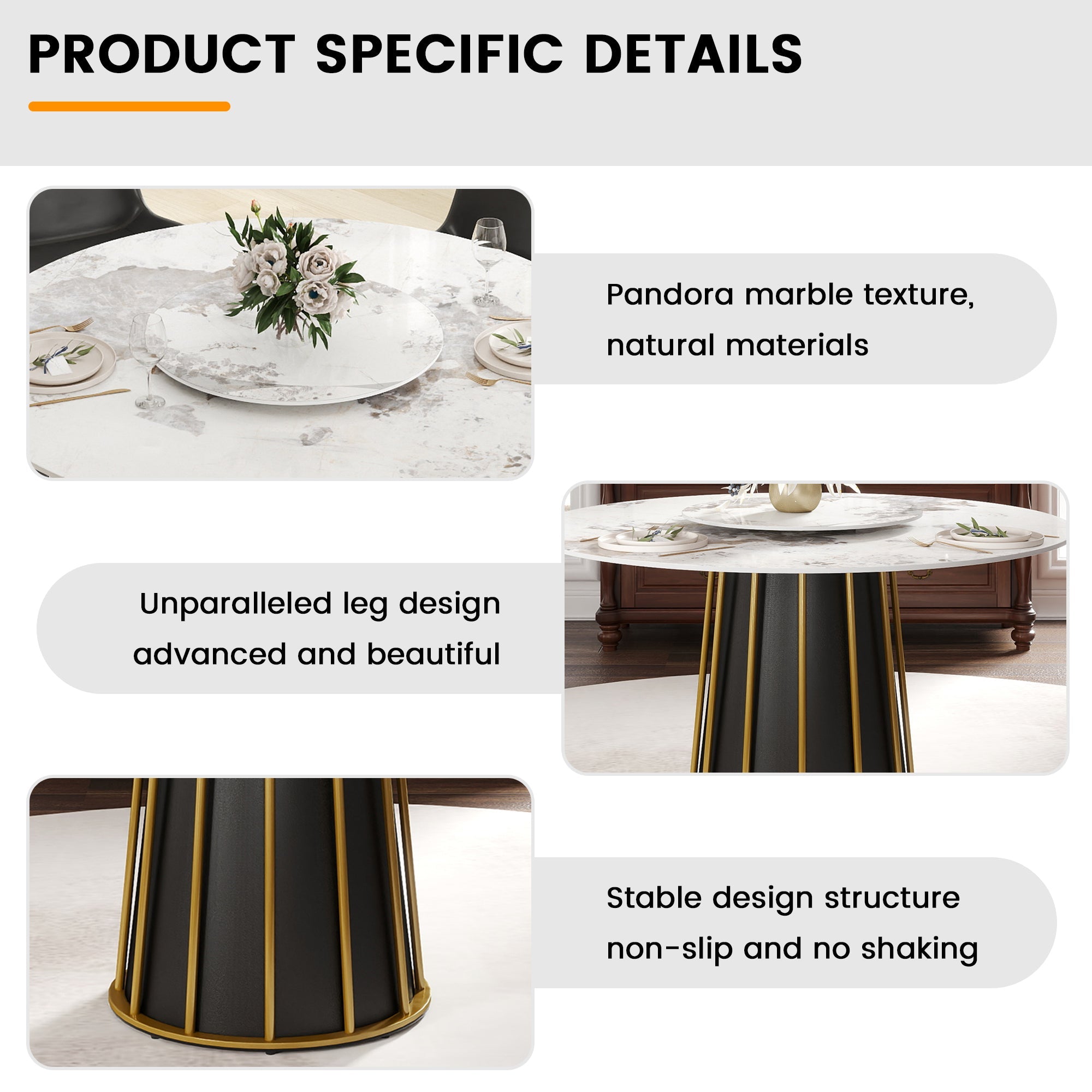 Round Sintered Stone Dining Table with Rotating Lazy Susan
