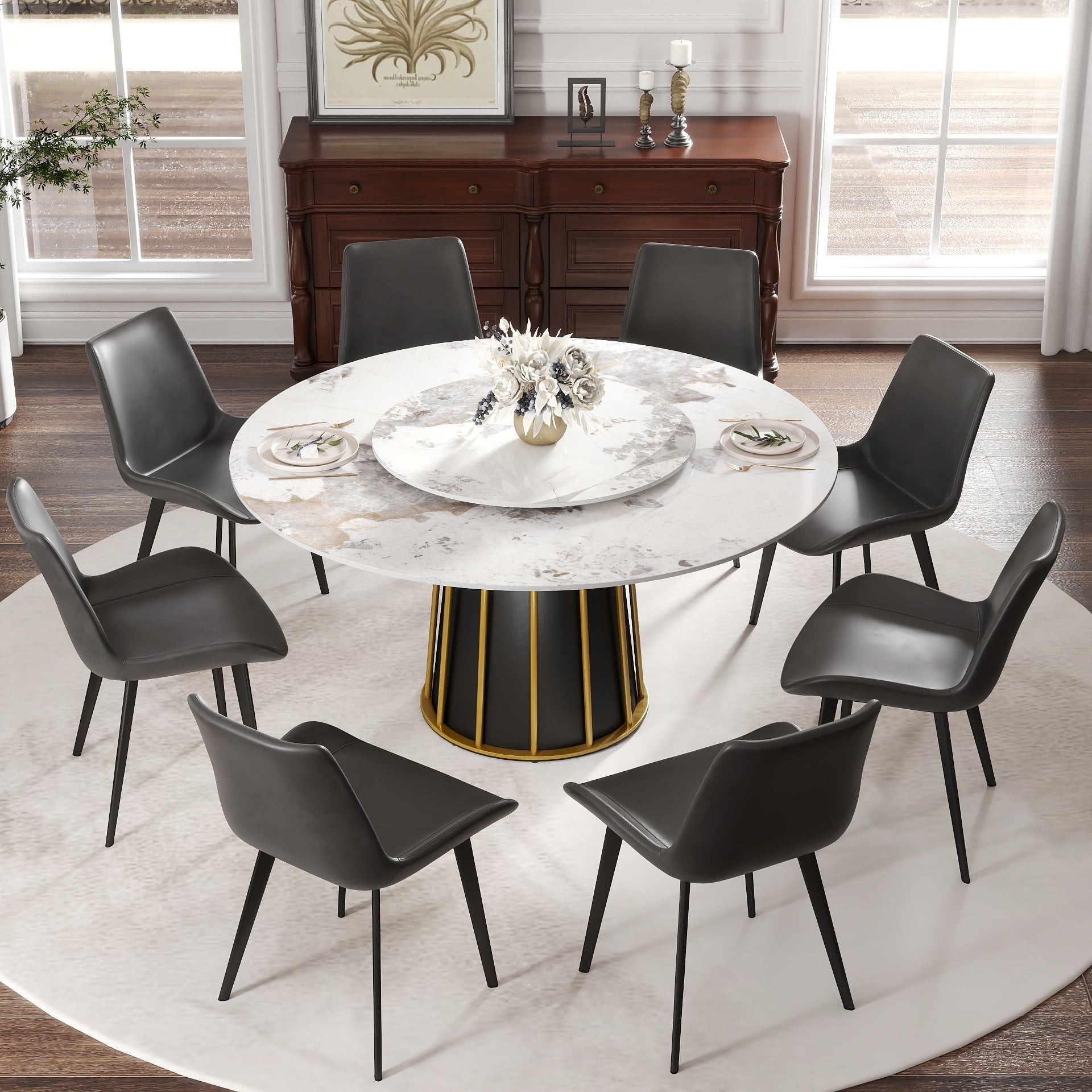 Round Sintered Stone Dining Table with Rotating Lazy Susan