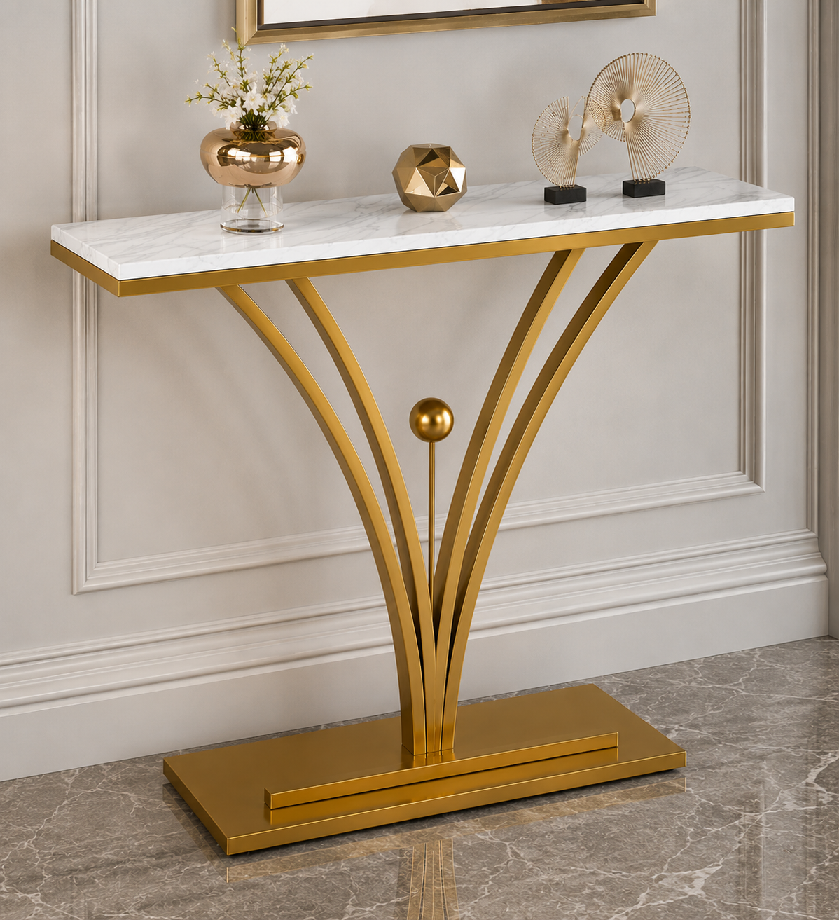 Royale Arc Marble & Steel Console Table