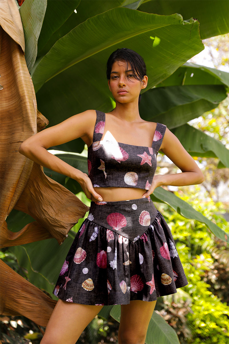 SOTAVENTO MINI SKIRT IN CONCHITAS IN BLACK PRINT