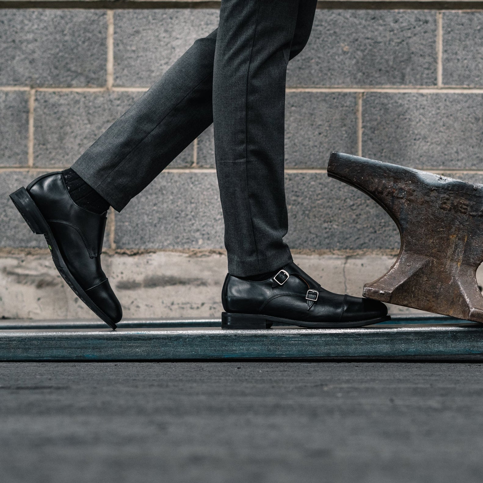 STEEL TOE MONK STRAP WORK SHOE DANTE BLACK