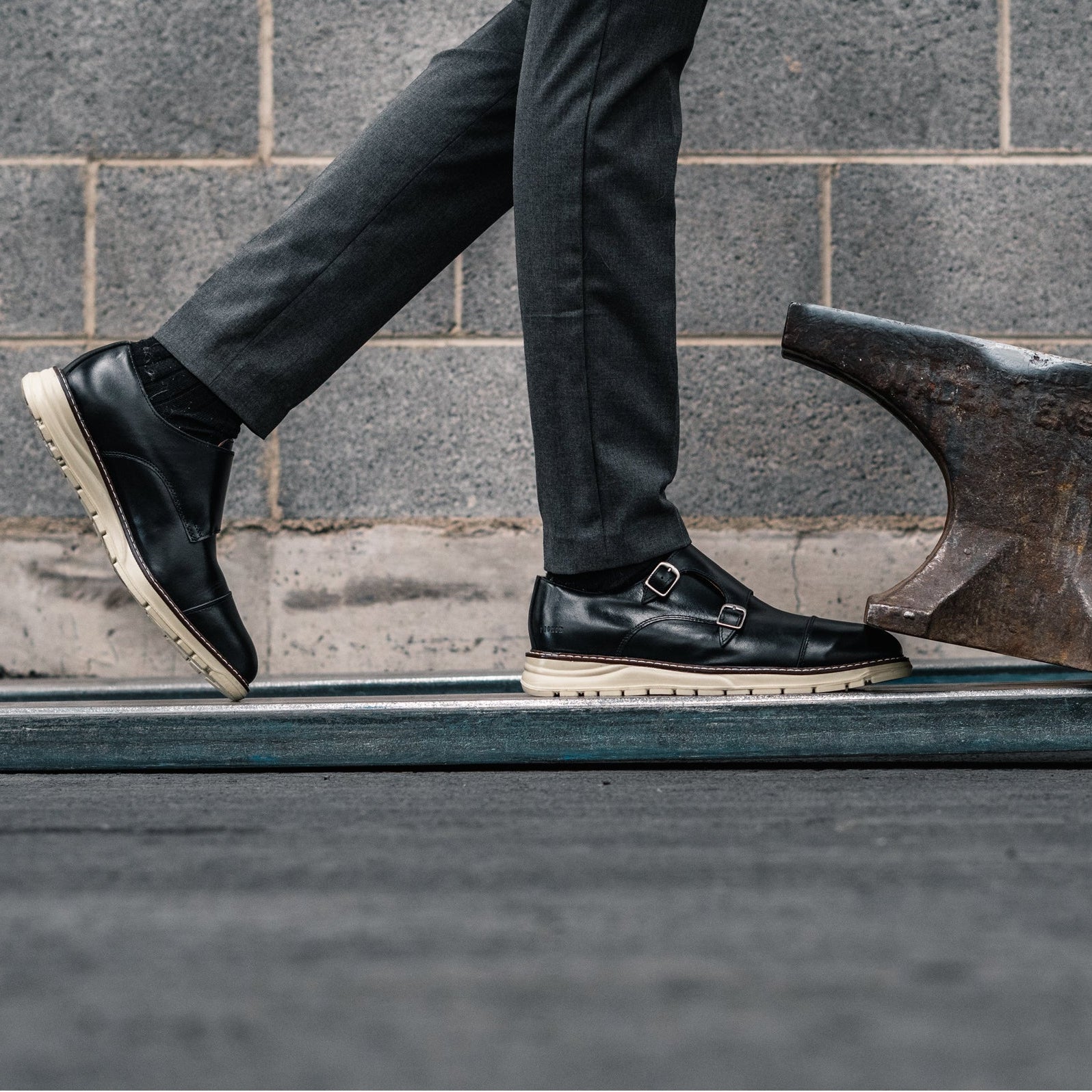 STEEL TOE MONK STRAP WORK SHOE GRAND BLACK