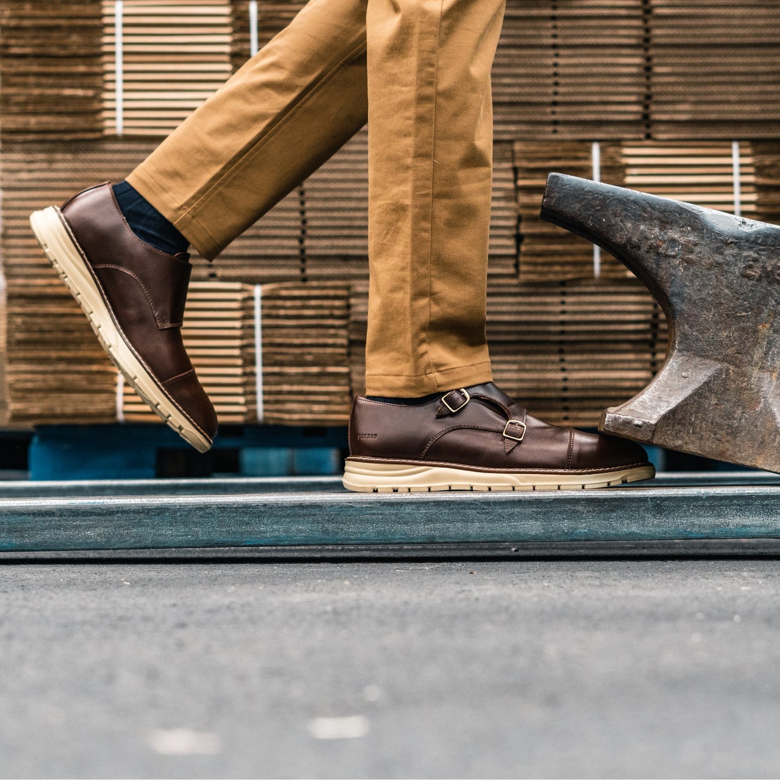 STEEL TOE MONK STRAP WORK SHOE GRAND BROWN