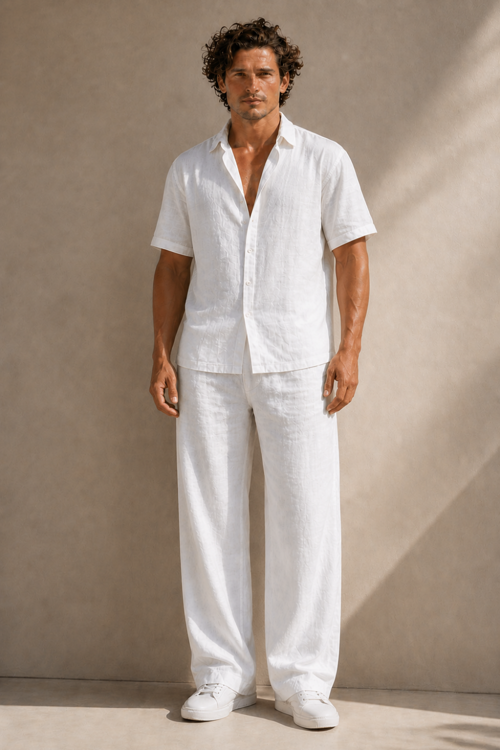 Santorini White Linen Set - Shirt & Pant