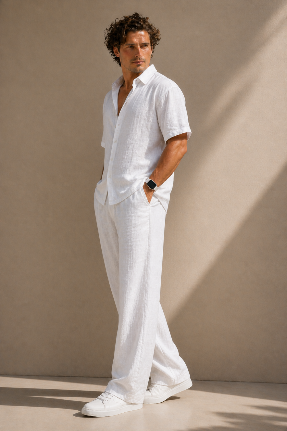 Santorini White Linen Set - Shirt & Pant
