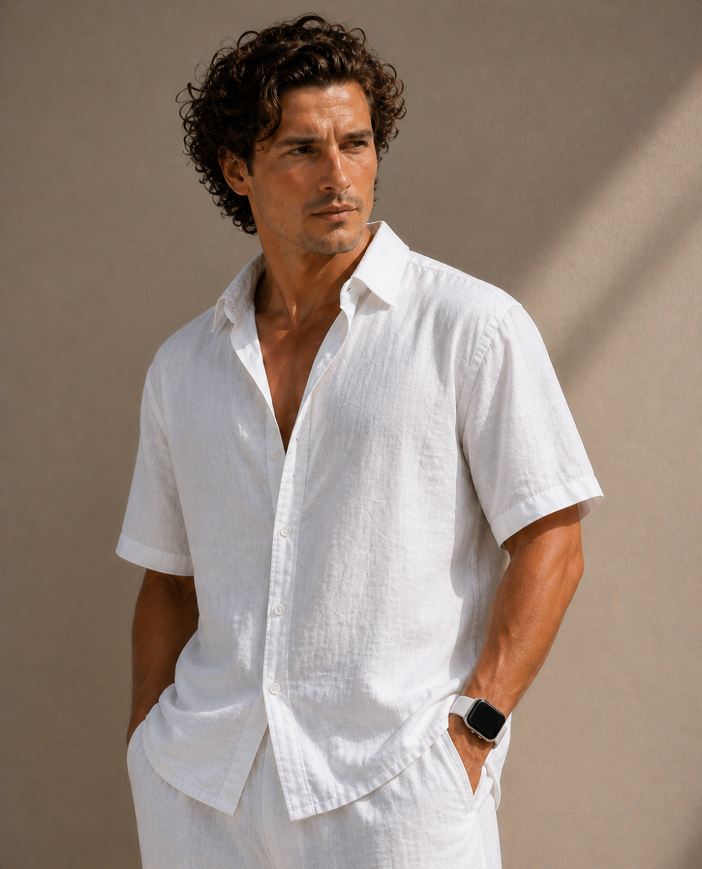 Santorini White Linen Set - Shirt & Pant