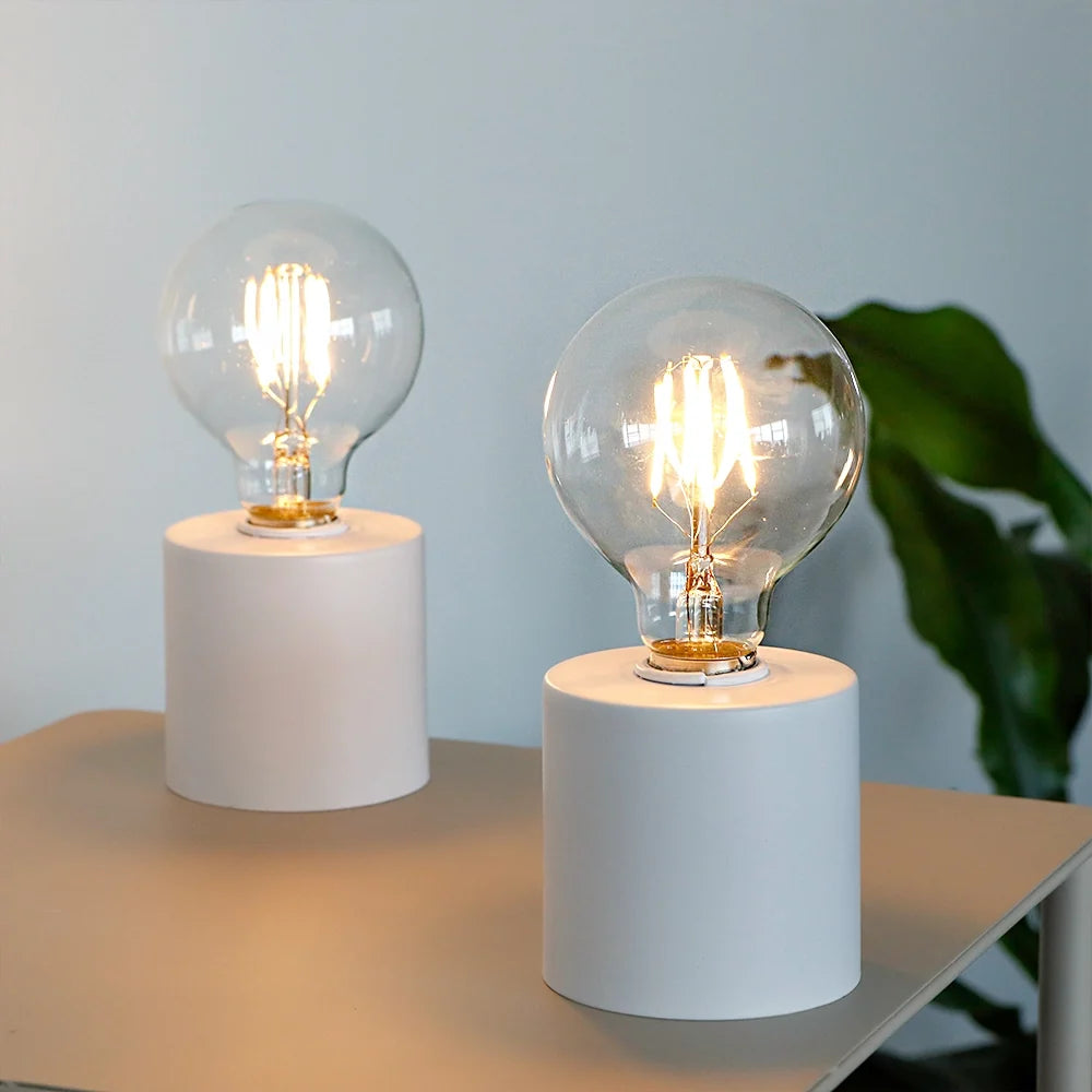 Set of 2 7"Tall White Table Lamp Battery Powered(White)